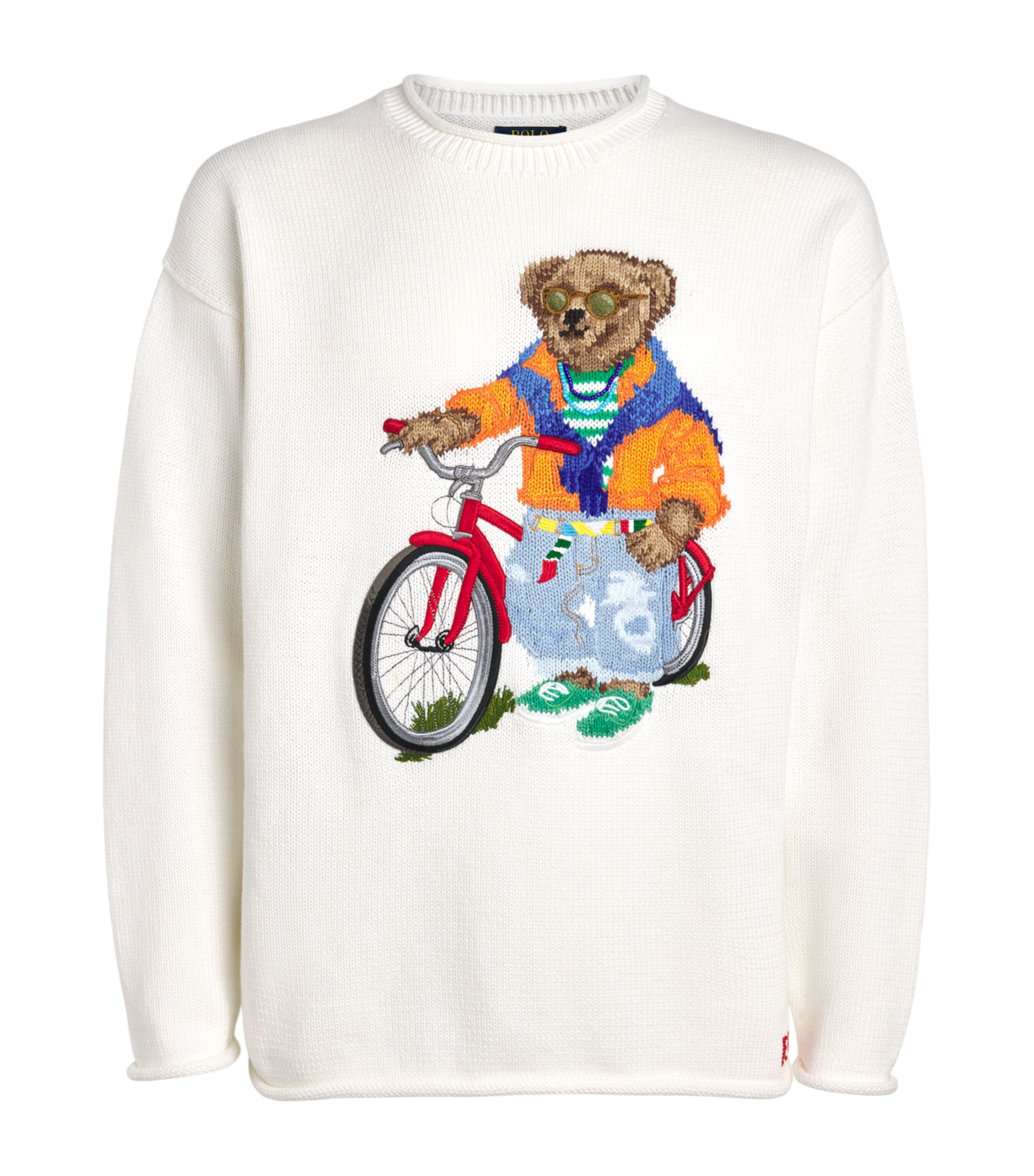 Polo Ralph Lauren Mens Cotton Embroidered Polo Bear Sweater Deckwash White