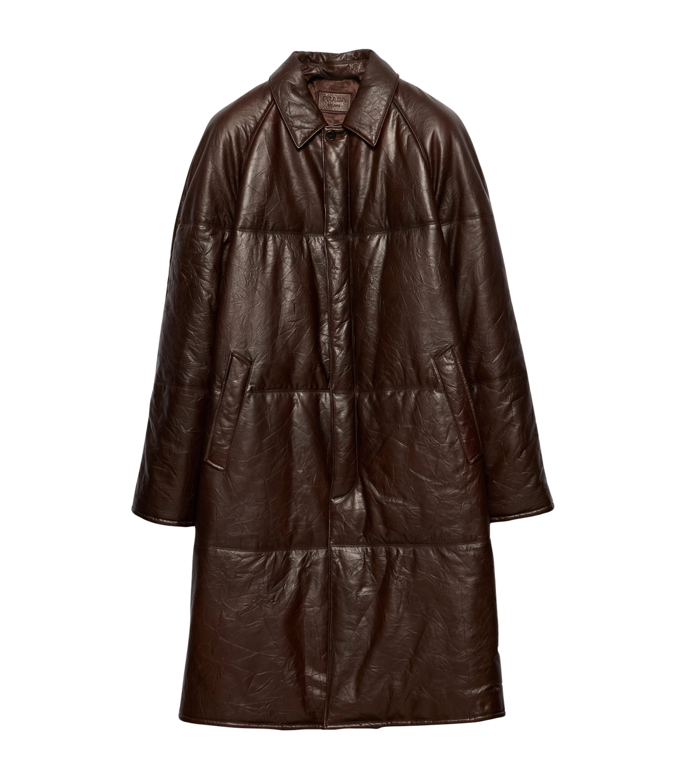 Prada Mens Padded Nappa Leather Jacket Brown
