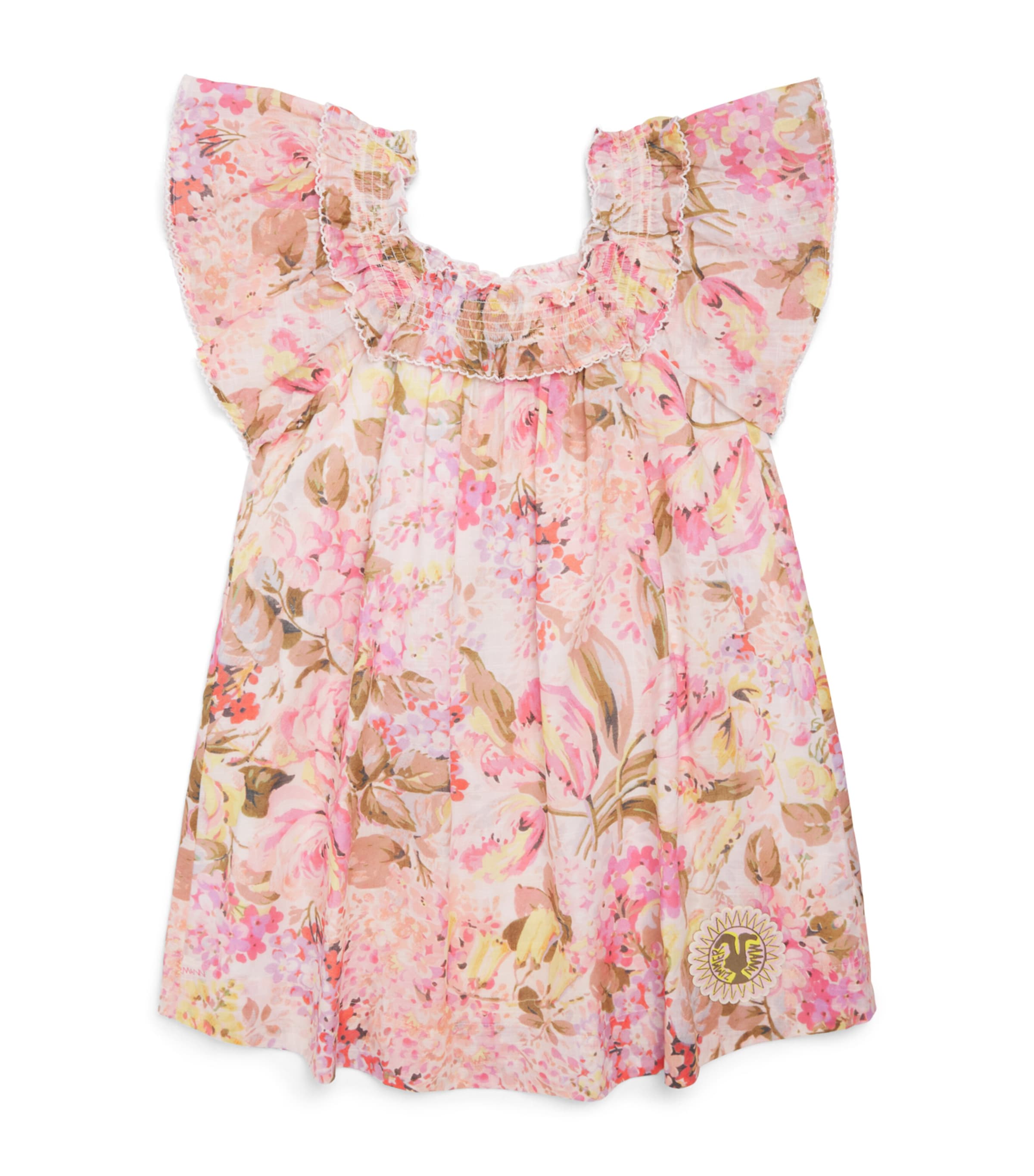 Zimmermann Kids Cotton Solstice Dress (2-12 Years) Pnk Watercolour Flrl