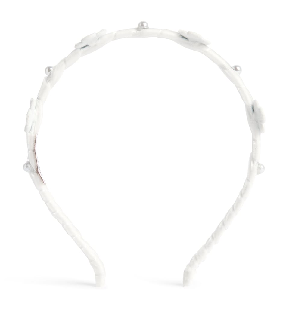 Monnalisa Velvet Flower-Detail Headband Panna
