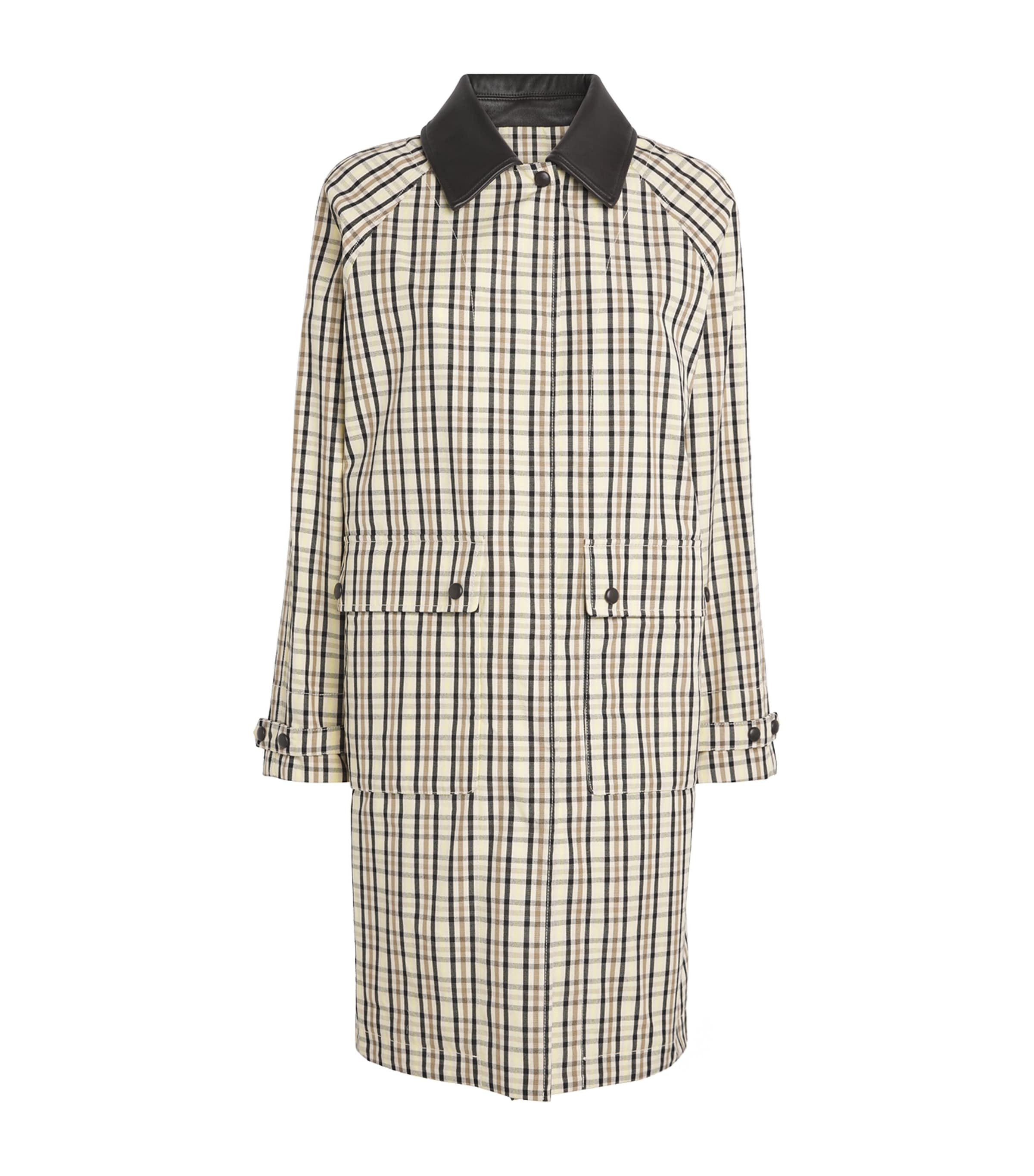 Yves Salomon Womens Cotton Leather-Trim Check Trench Coat