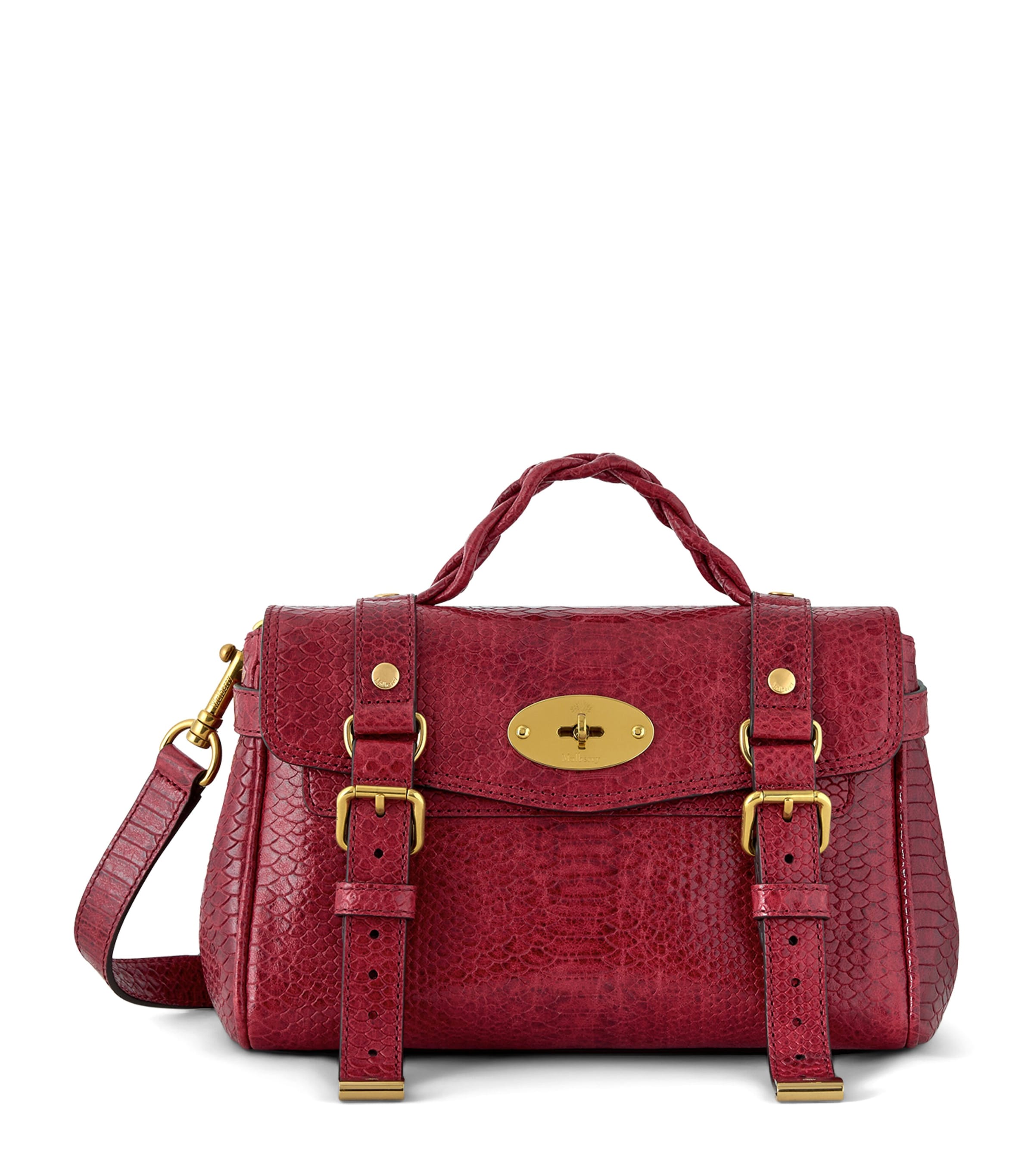 Mulberry Mini Leather Snake Print Alexa Cross-Body Bag Apple Red