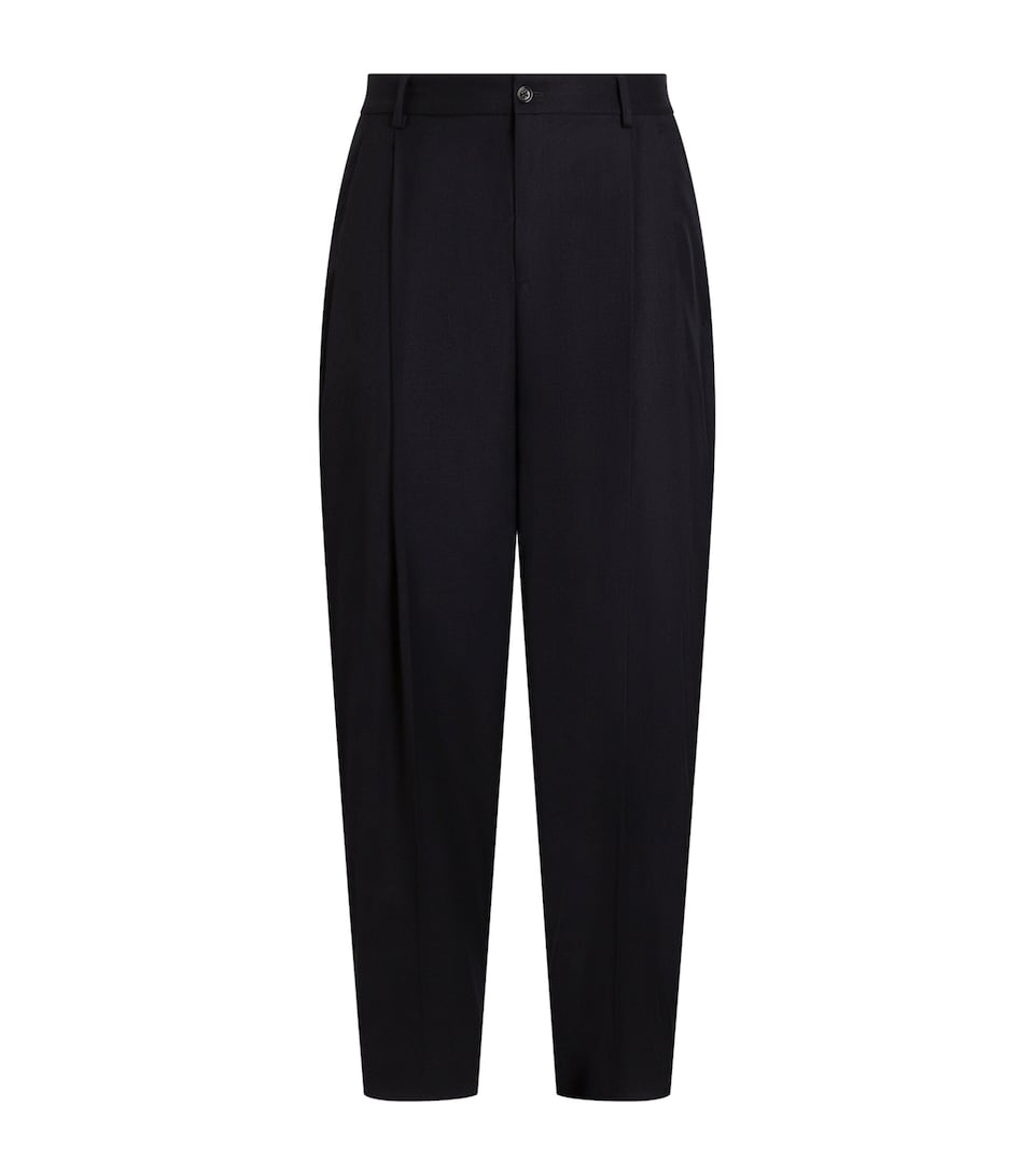 Dolce&Gabbana Mens Stretch-Virgin Wool Pleated Trousers Blue