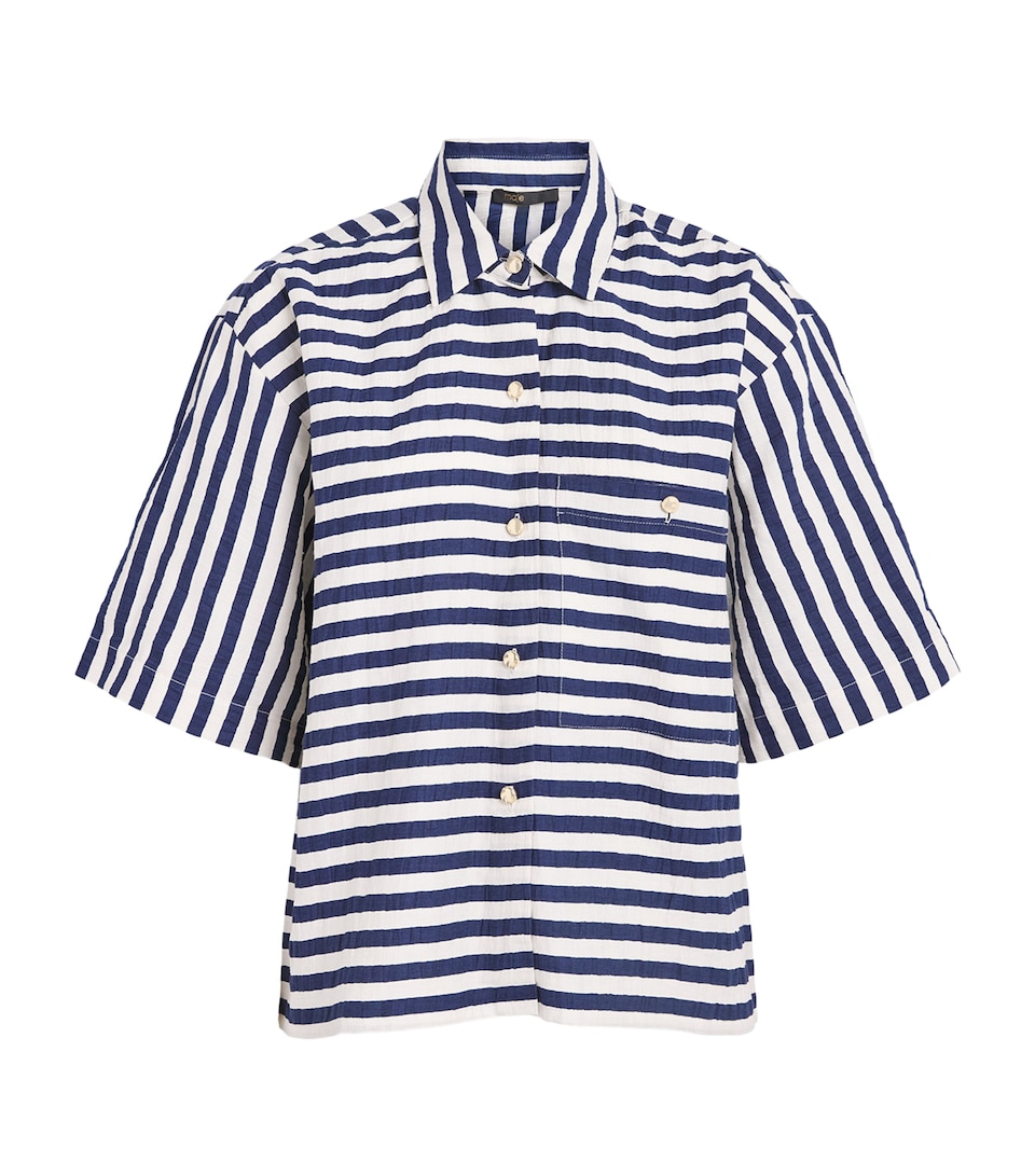 Maje Womens Waffled Canvas Stripe Shirt White/blue