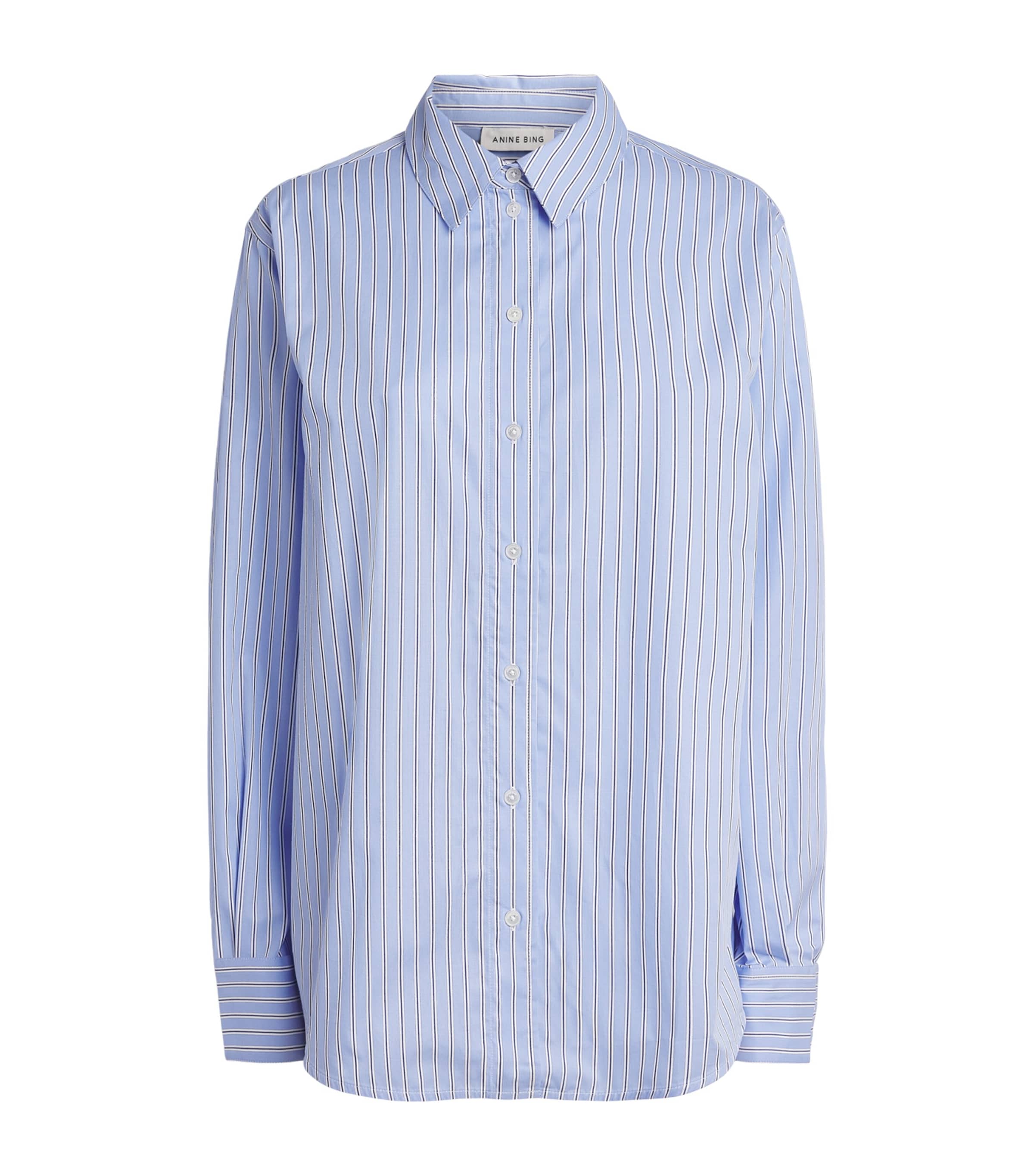 ANINE BING Womens Oversized Stripe Essie Shirt Washed Blue