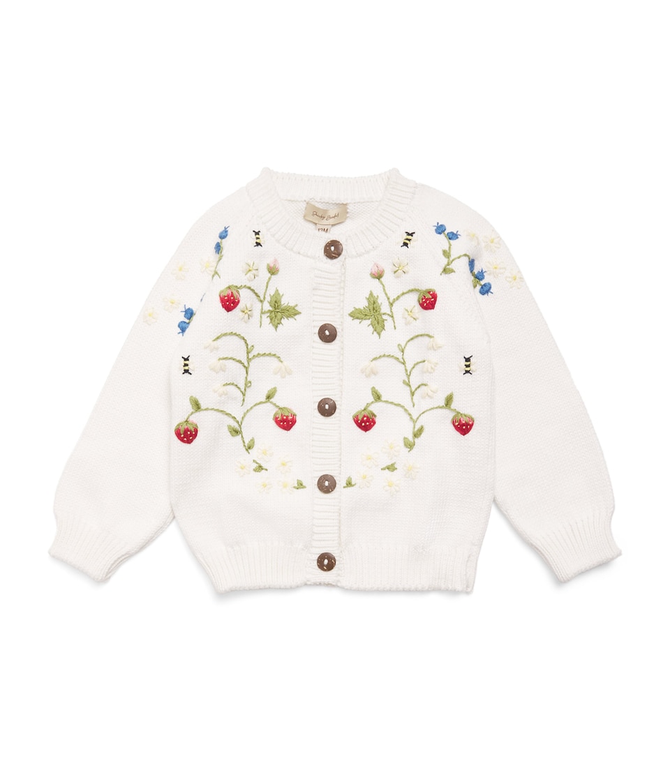 Shirley Bredal Cotton Embroidered Strawberry Cardigan (12 Months - 4 Years) Mw Marshmellow