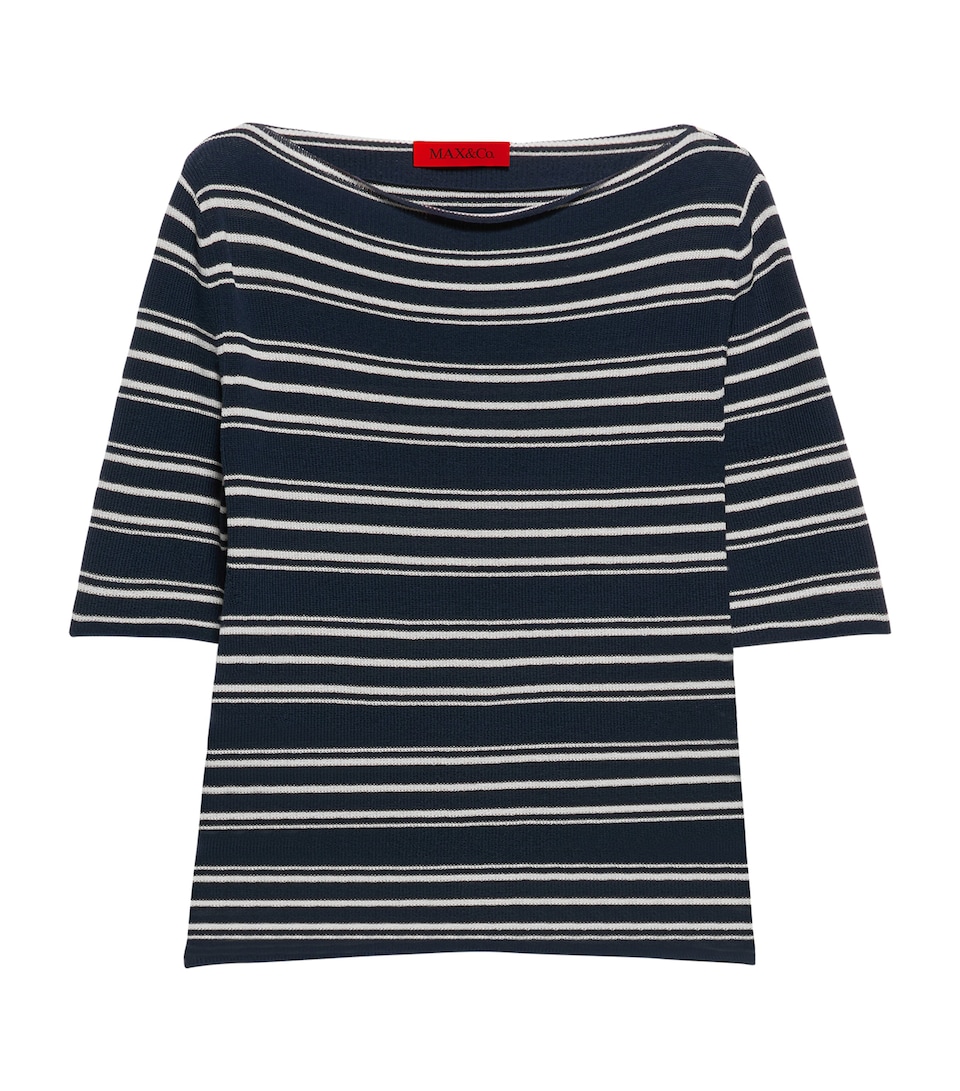 MAX&Co. Womens Stripe Boat-Neck Crop Top Navy