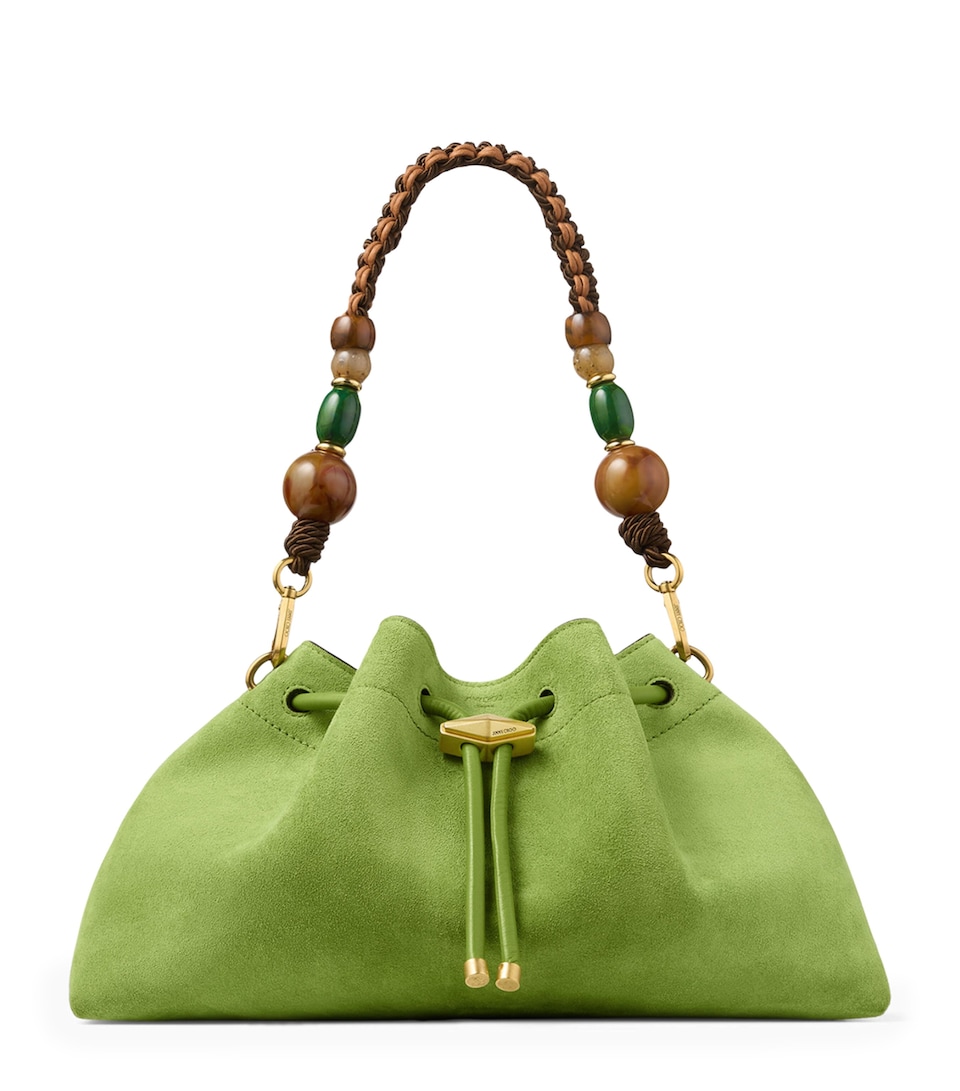 Jimmy Choo Medium Suede Cinch Beaded Bucket Bag Clover/gold