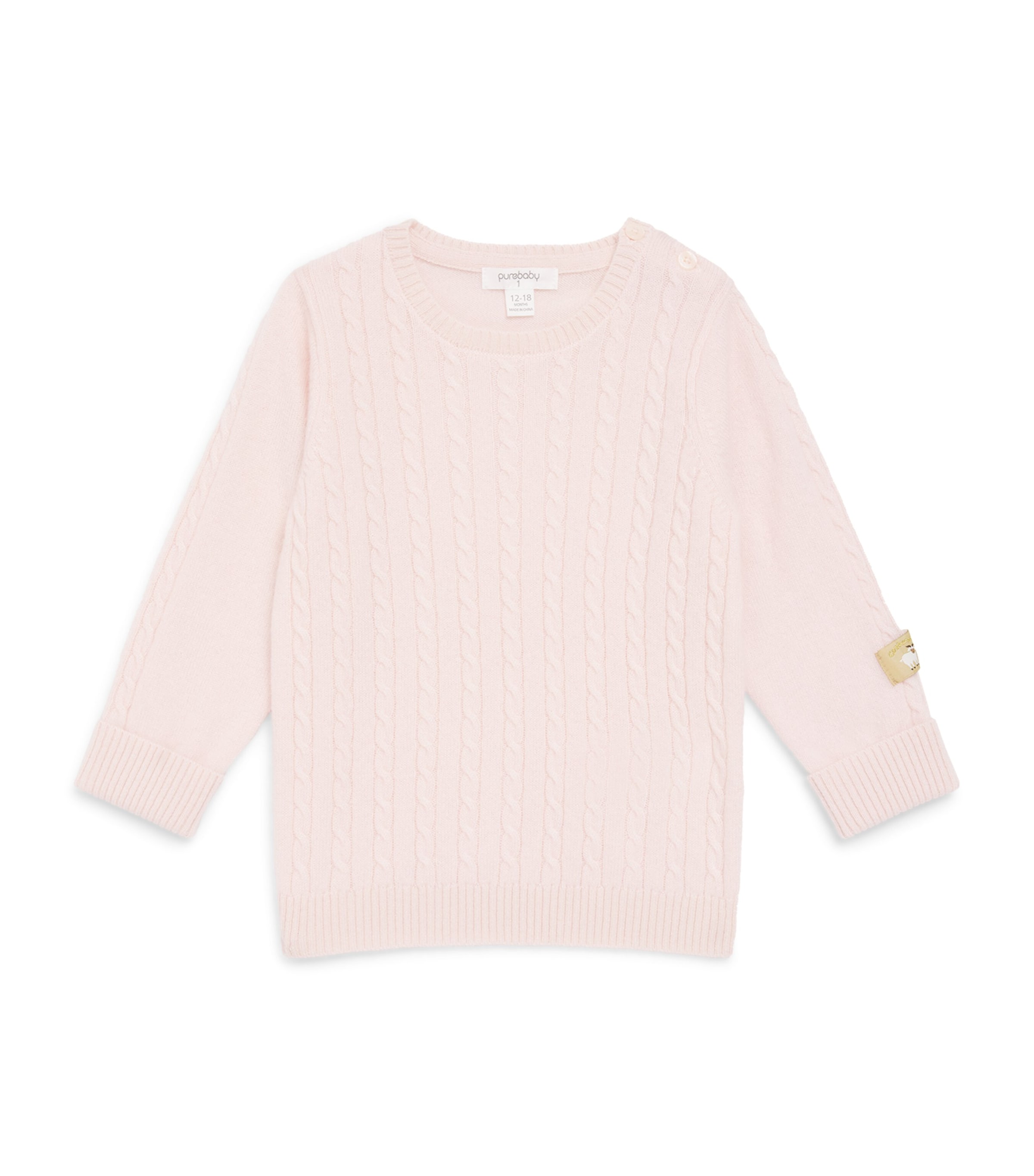 Purebaby Cashmere Cable-Knit Sweater (1 Year) Pale Pink Melange