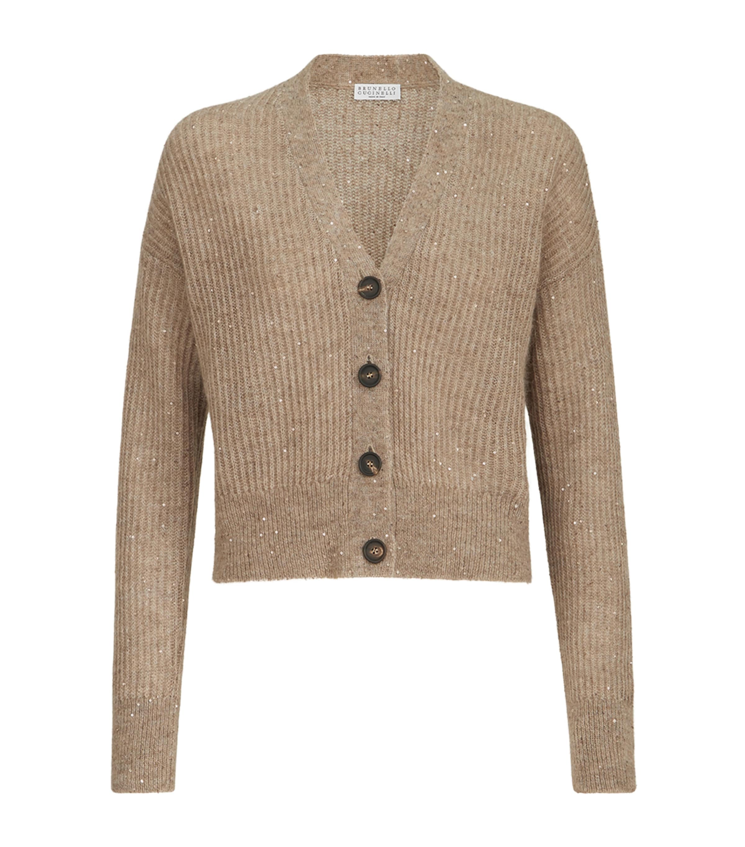 Brunello Cucinelli Womens English Rib Sequin Cardigan Brown Caldo