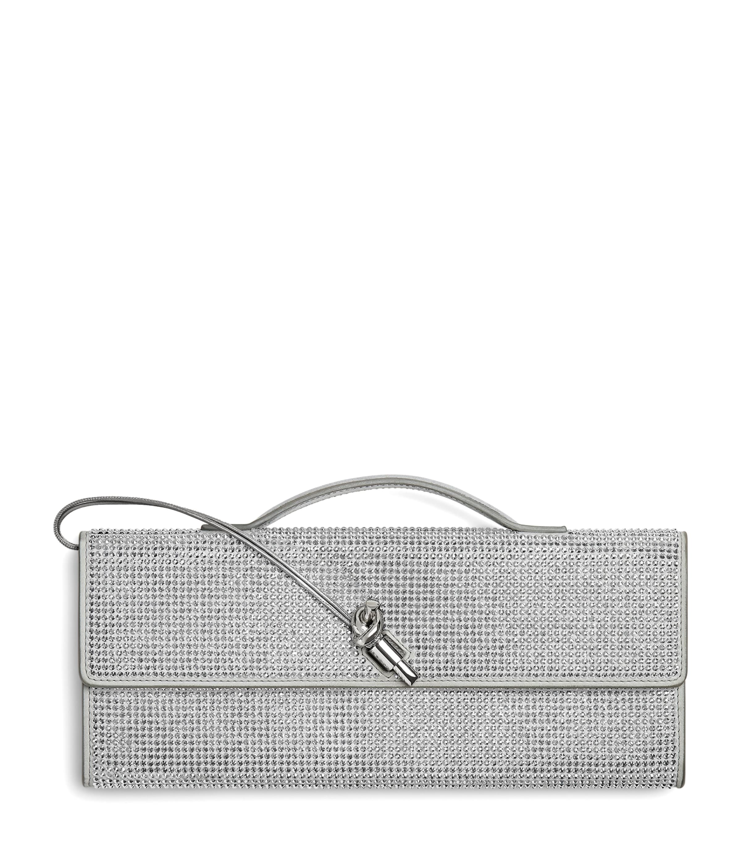 Leather Crystal-Embellished Andiamo Clutch Bag