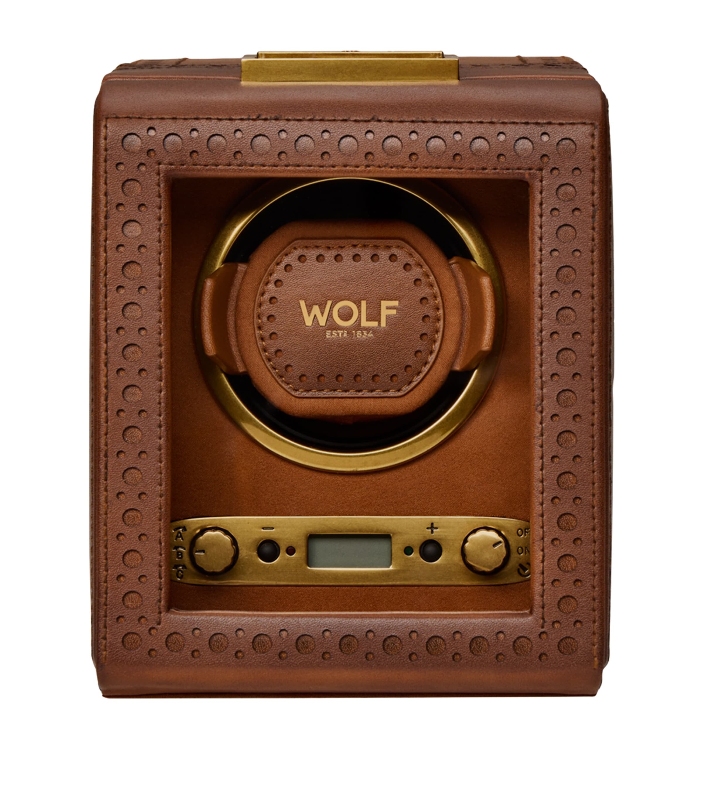 WOLF Brogue Single Watch Winder Burnished Brown