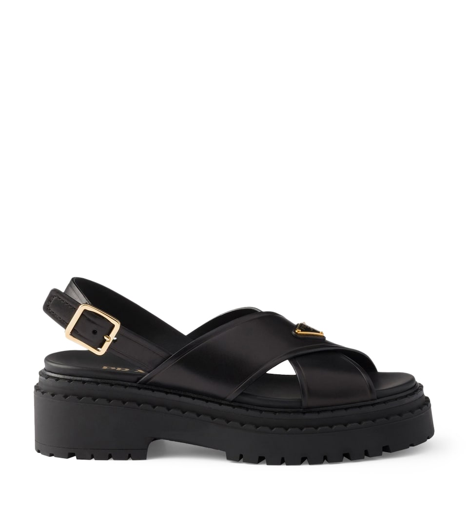 Leather Crossover Platform Sandals 55