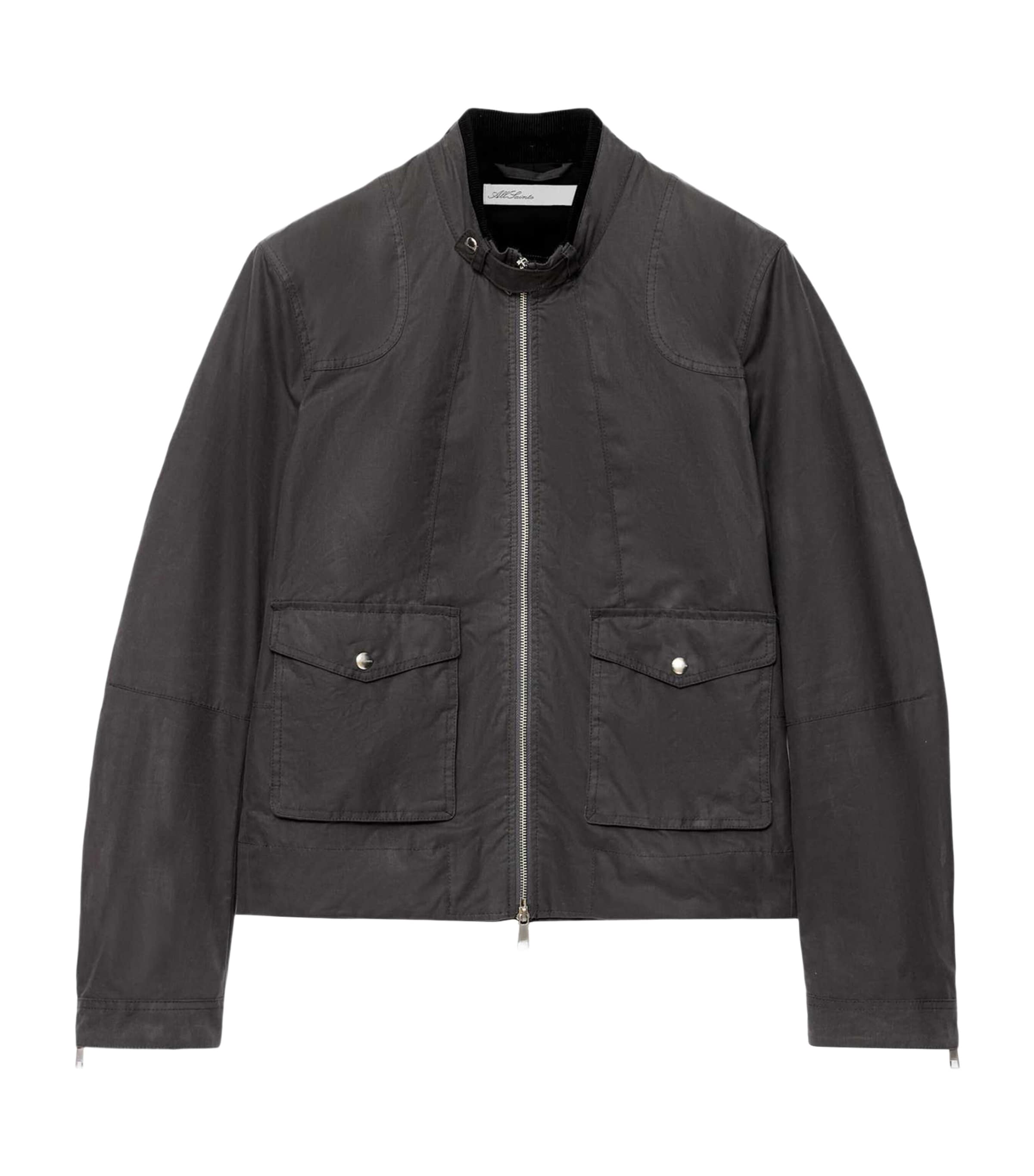 AllSaints Mens Waxed Cotton Kirk Racer Jacket Mauve Grey