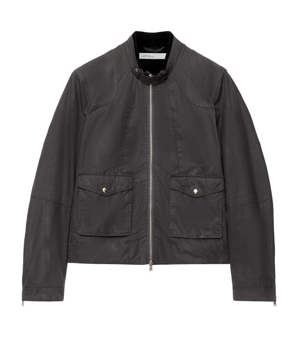 AllSaints Mens Waxed Cotton Kirk Racer Jacket Mauve Grey