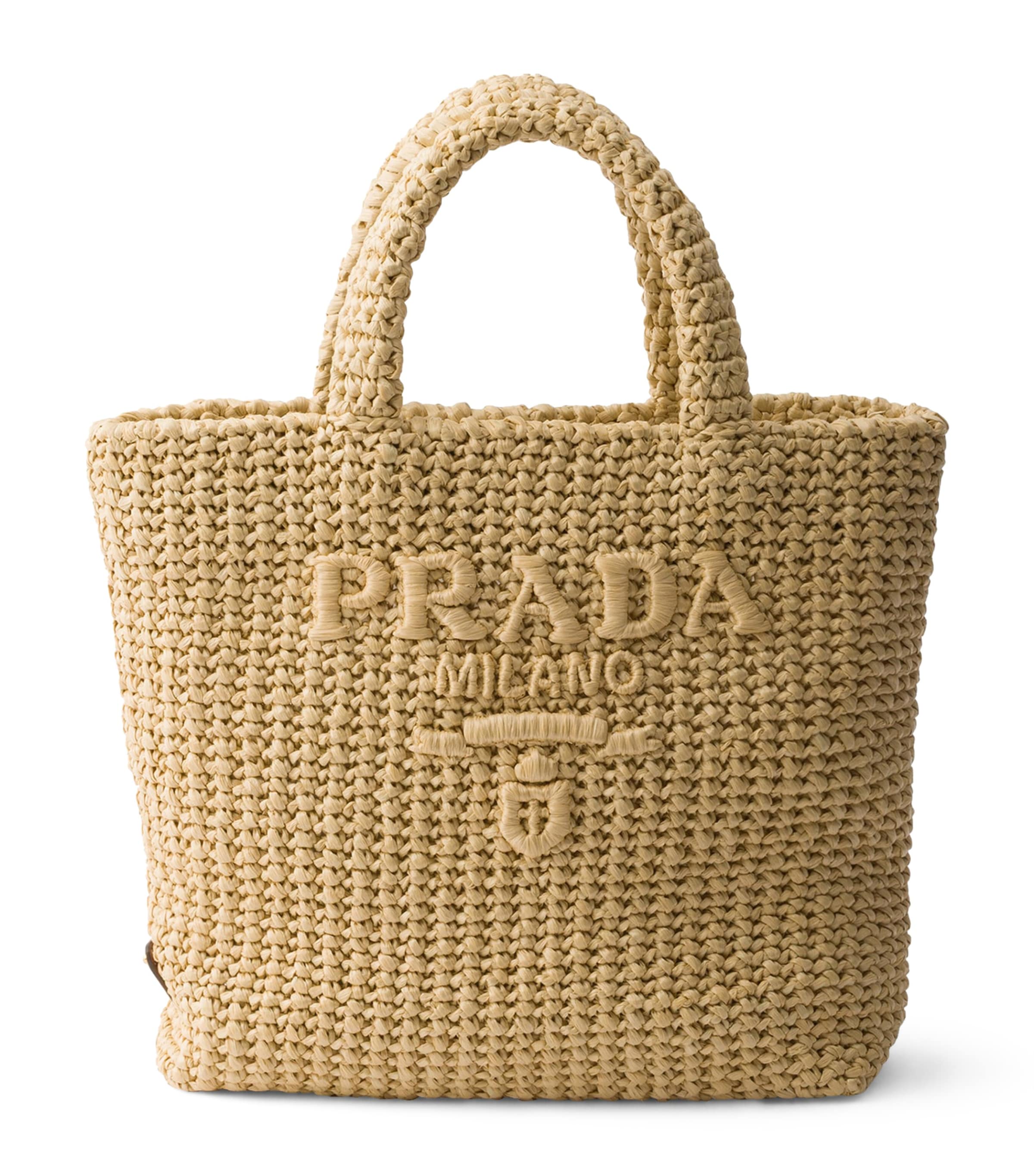 Prada Small Crochet Tote Bag Neutral