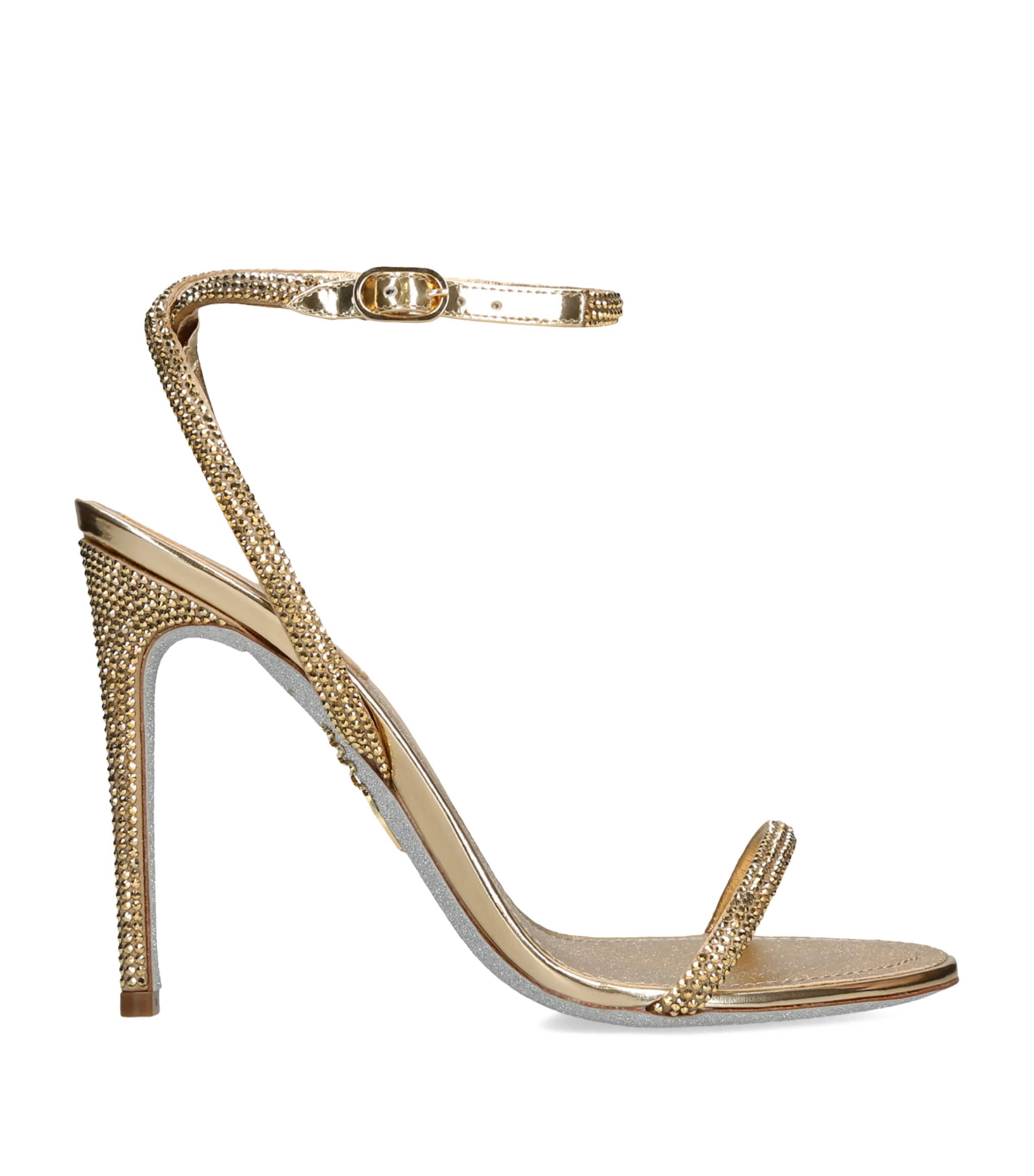 René Caovilla Embellished Ellabrita Heeled Sandals 105 Gold