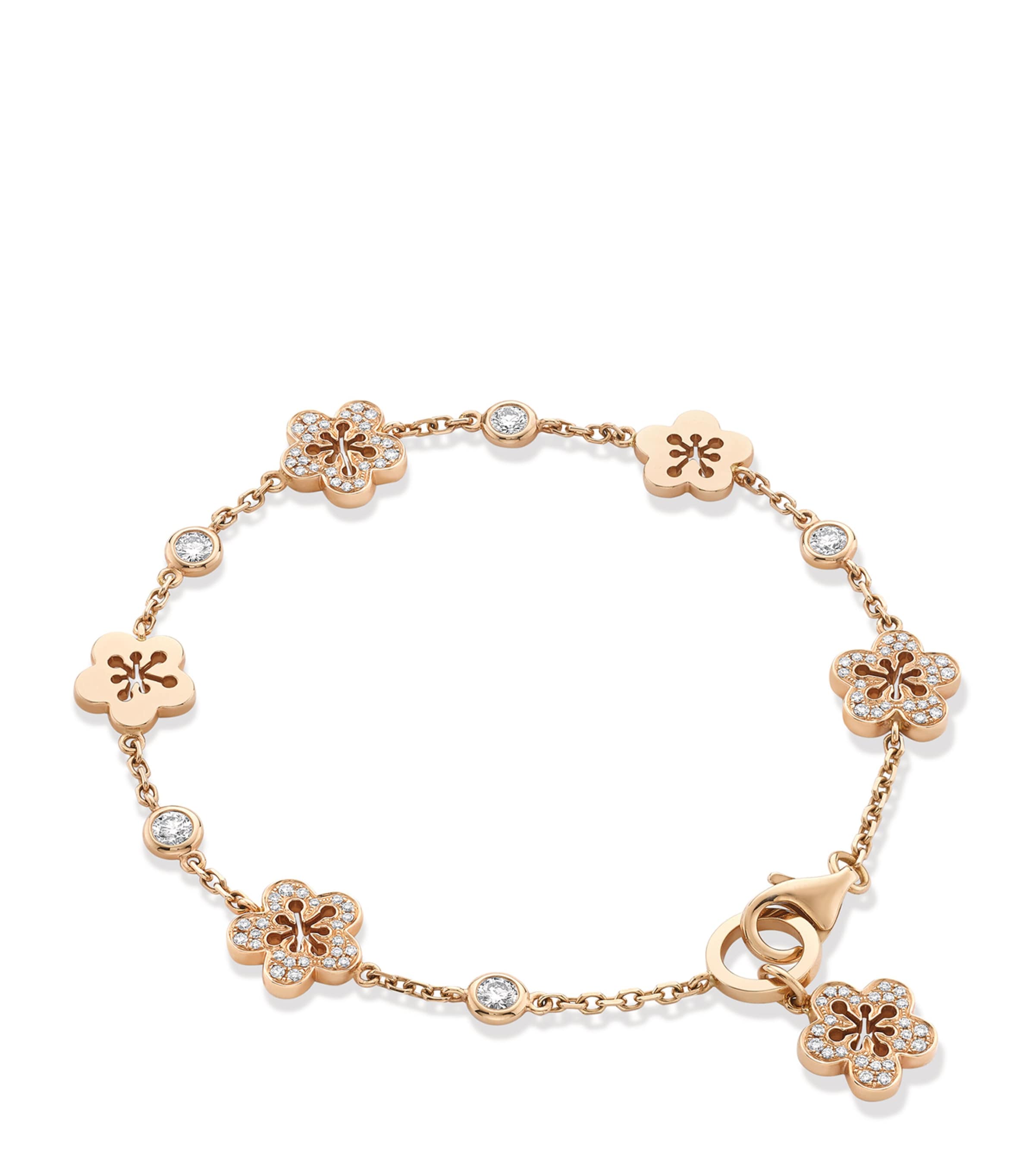 Rose Gold and Diamond Blossom Charm Bracelet