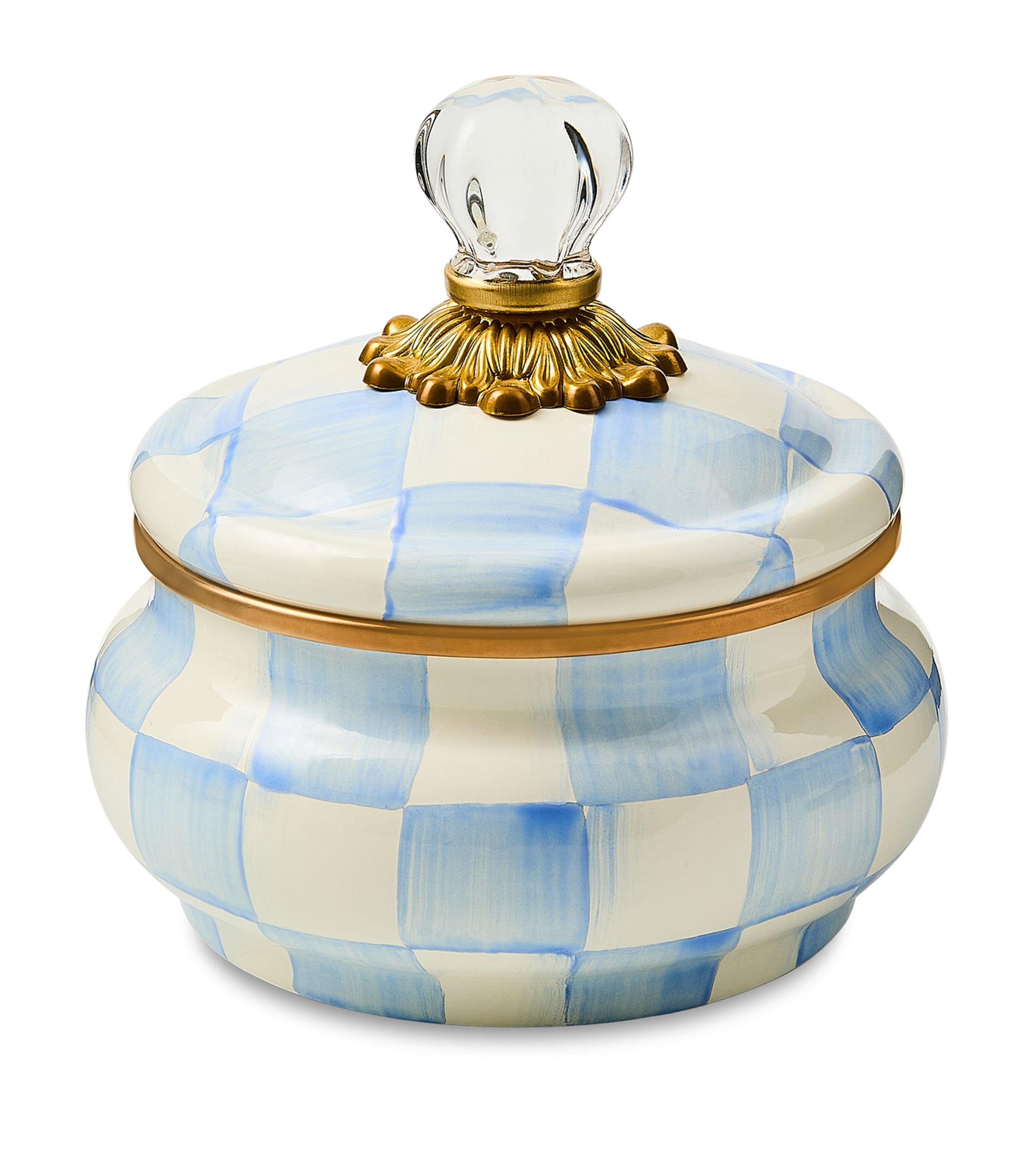 MacKenzie-Childs Sky Check Squashed Pot Blue