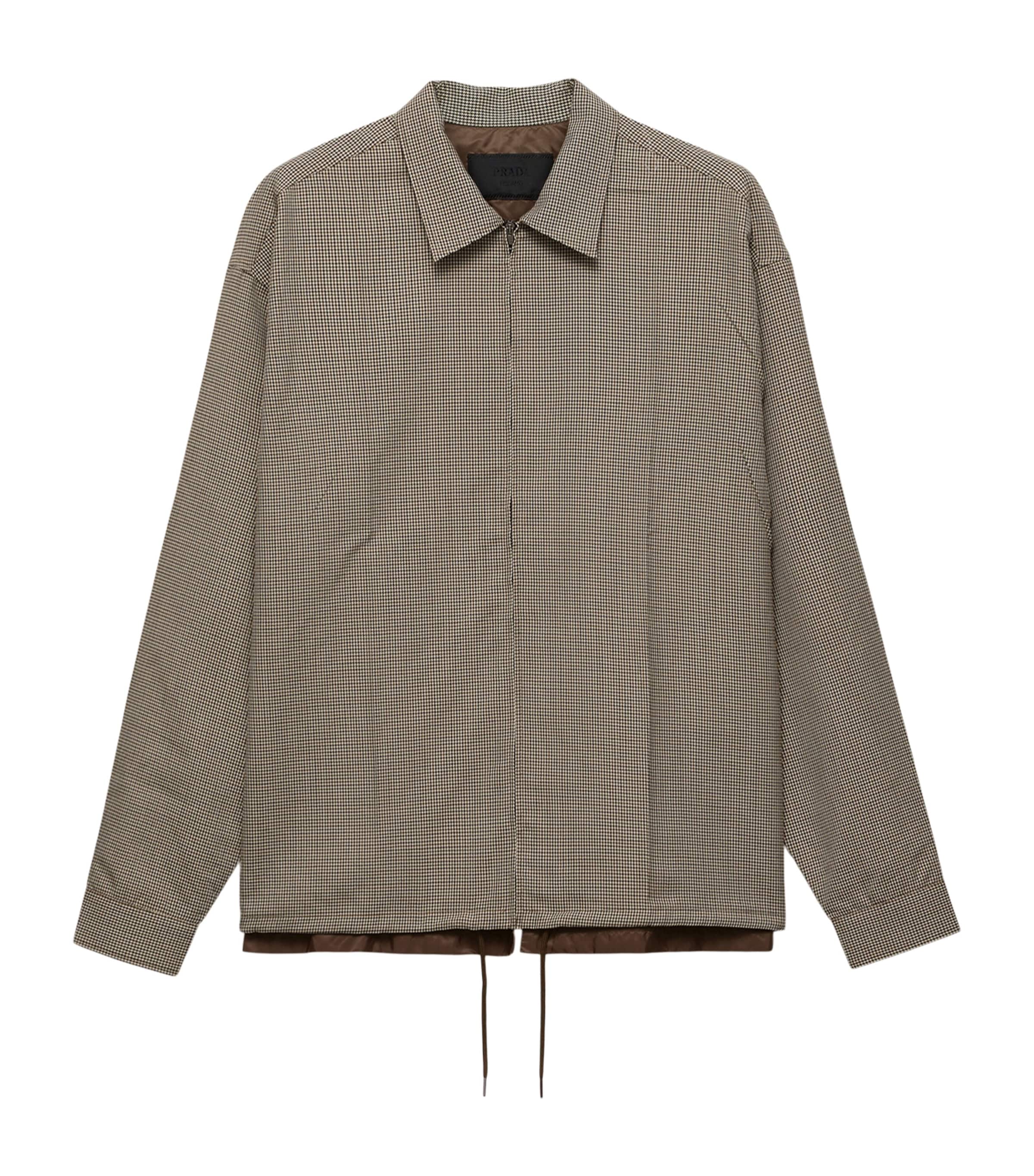 Prada Mens Wool Check Shirt Neutral