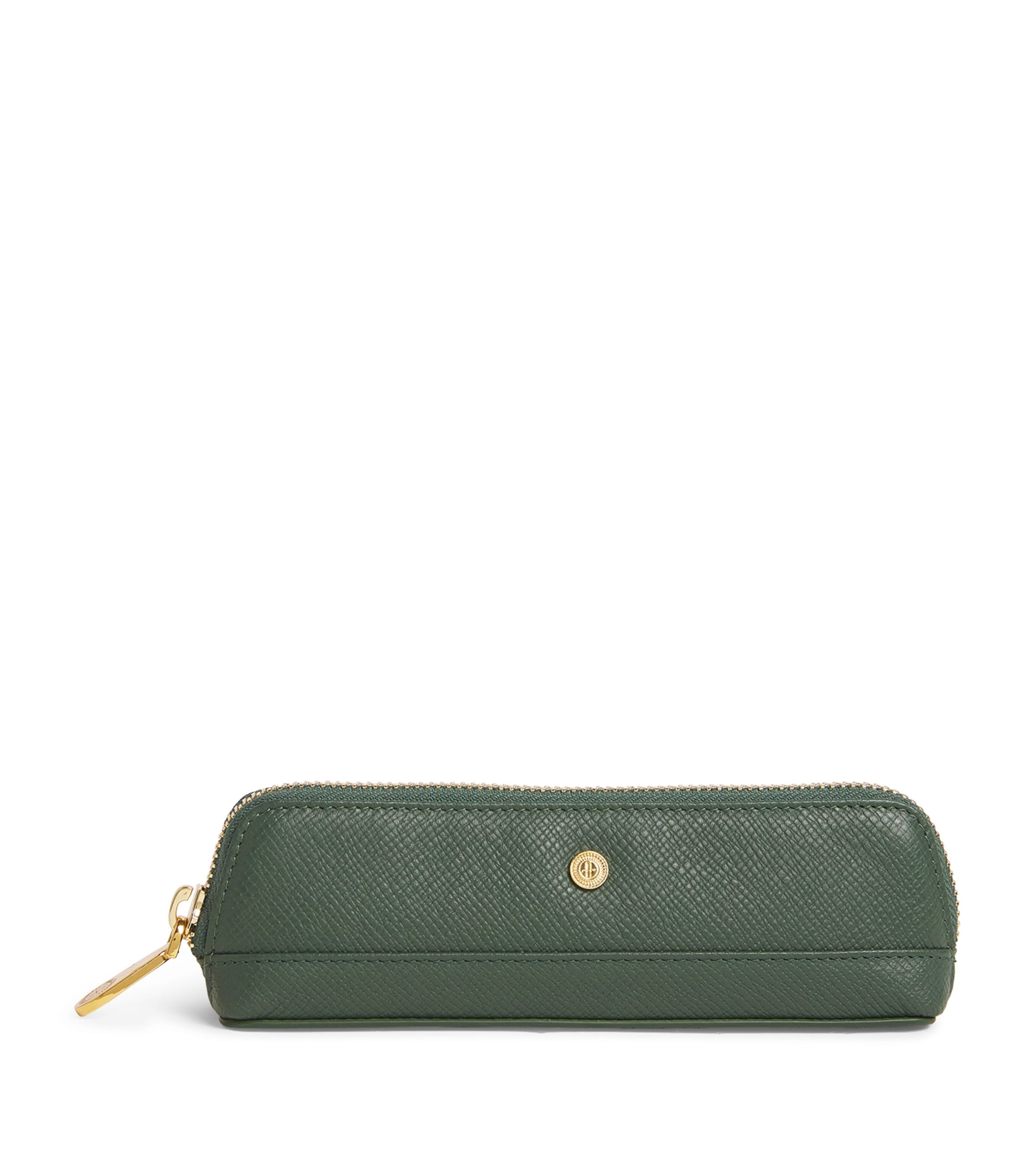 Harrods Slim Leather Pencil Case Green