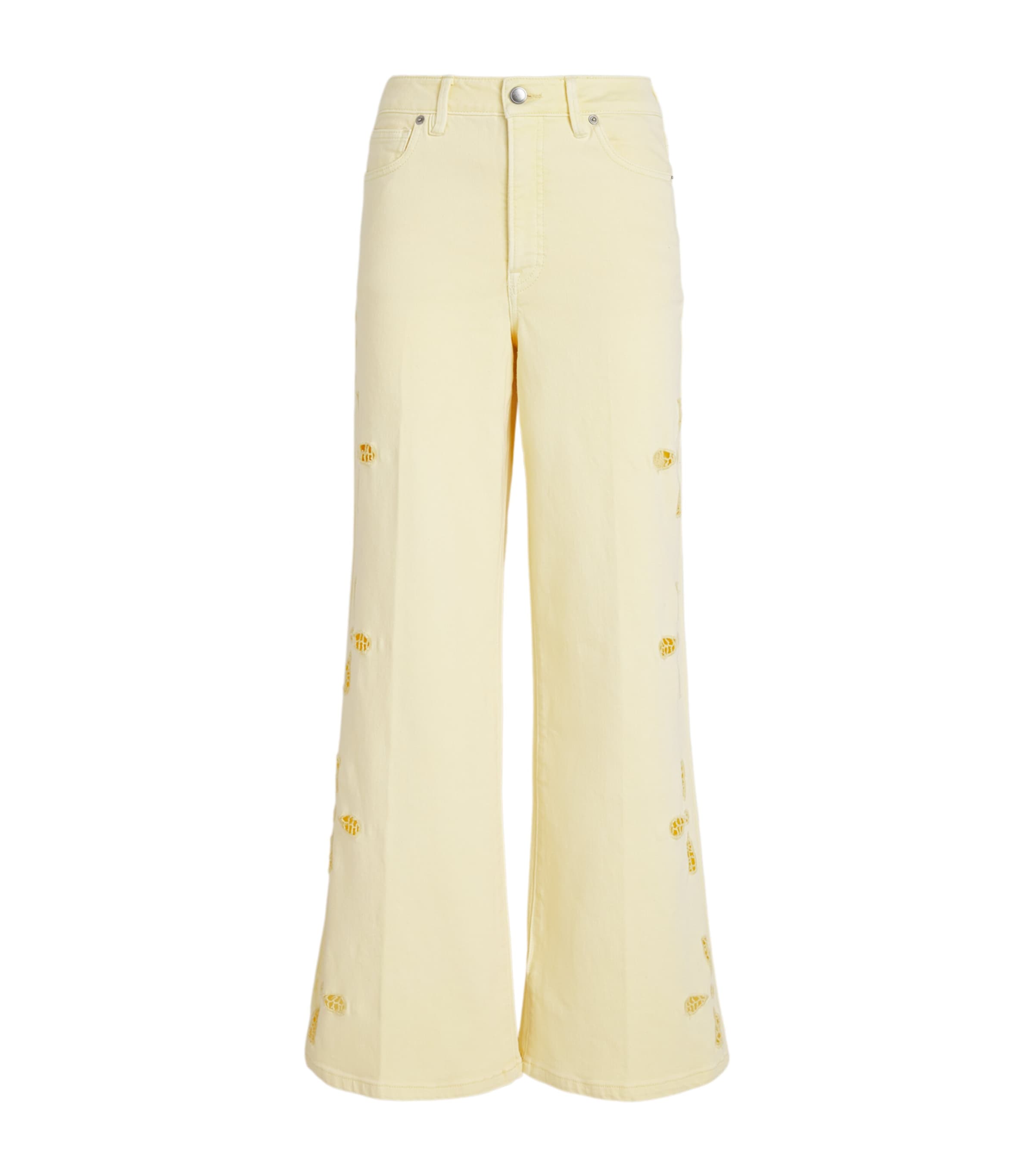 Good American Womens Embroidered Good Waist Palazzo Jeans Anyw Anise Yellow