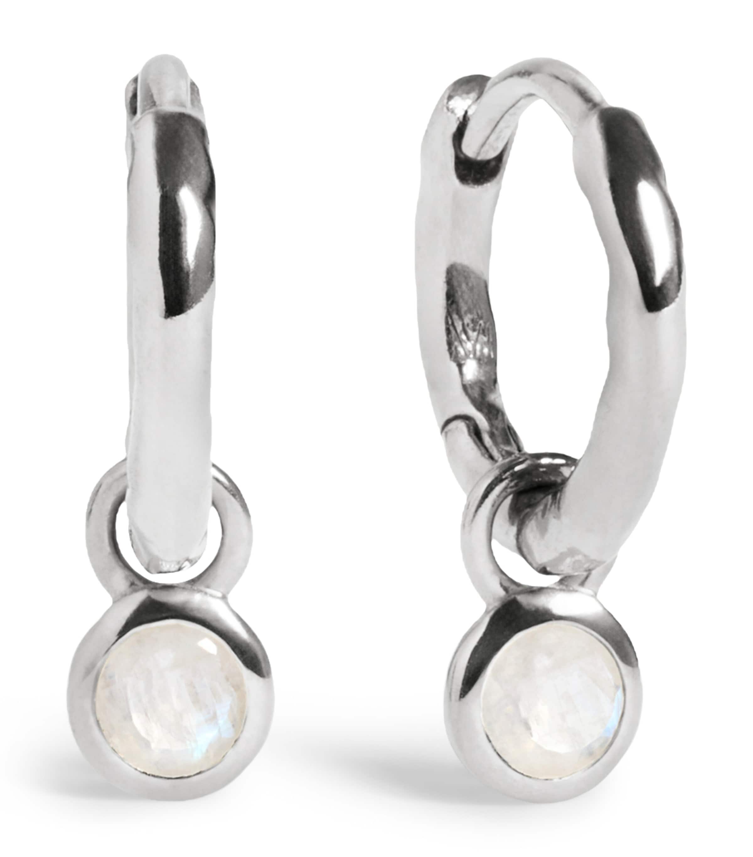 Monica Vinader Sterling Silver and Moonstone June Birthstone Huggie Earrings White