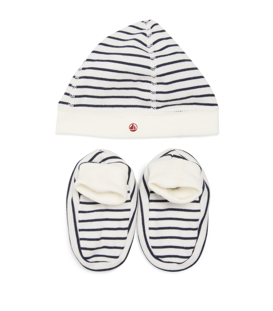 Petit Bateau Striped Hat and Booties Set