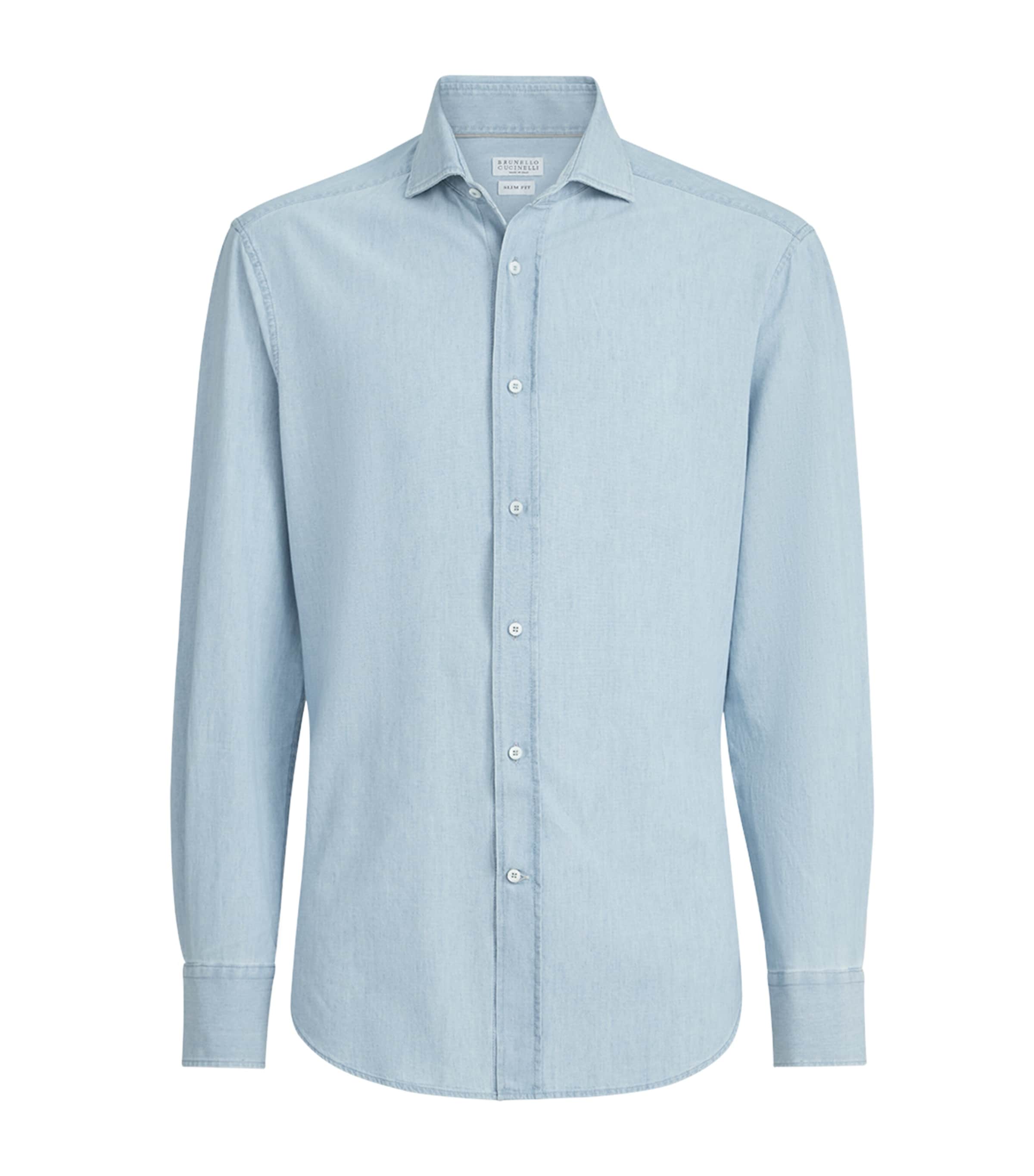 Brunello Cucinelli Mens Denim-Effect Chambray Shirt