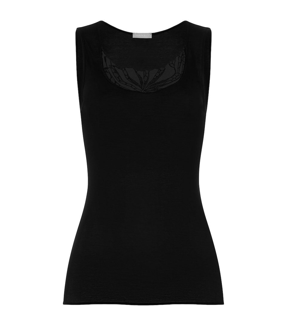 Hanro Womens Cotton Rosaria Tank Top Black