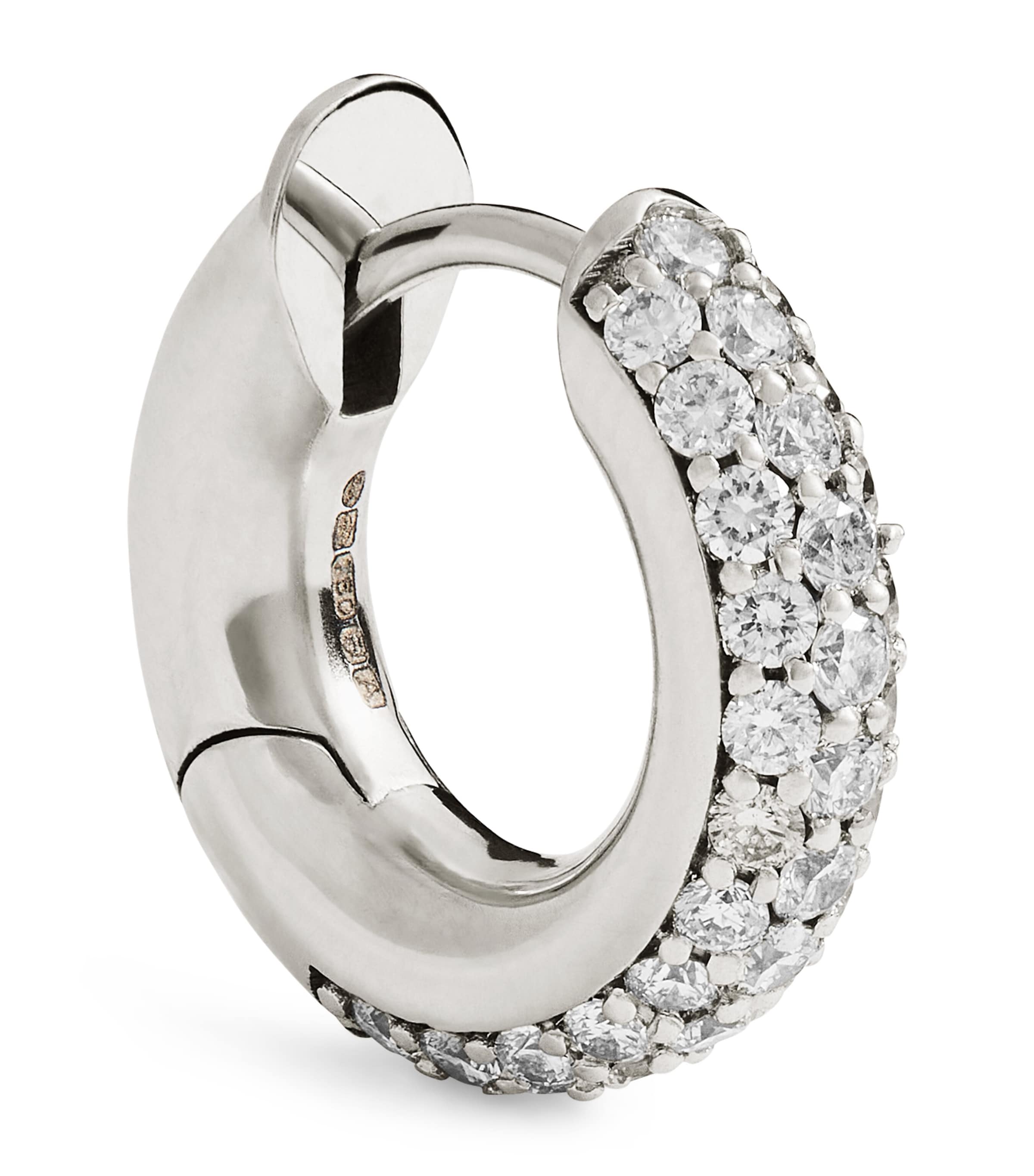 White Gold and Diamond Macro Single Hoop Earring