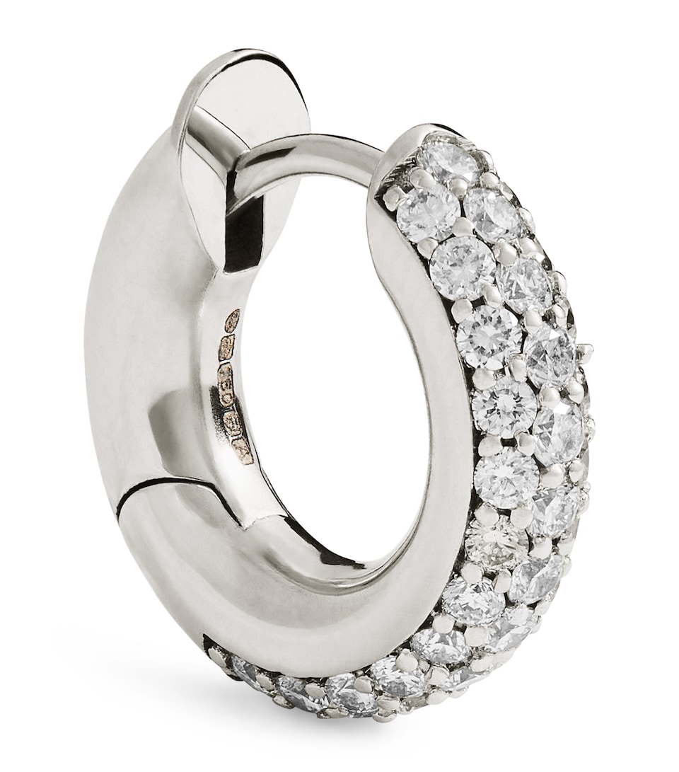 White Gold and Diamond Macro Single Hoop Earring