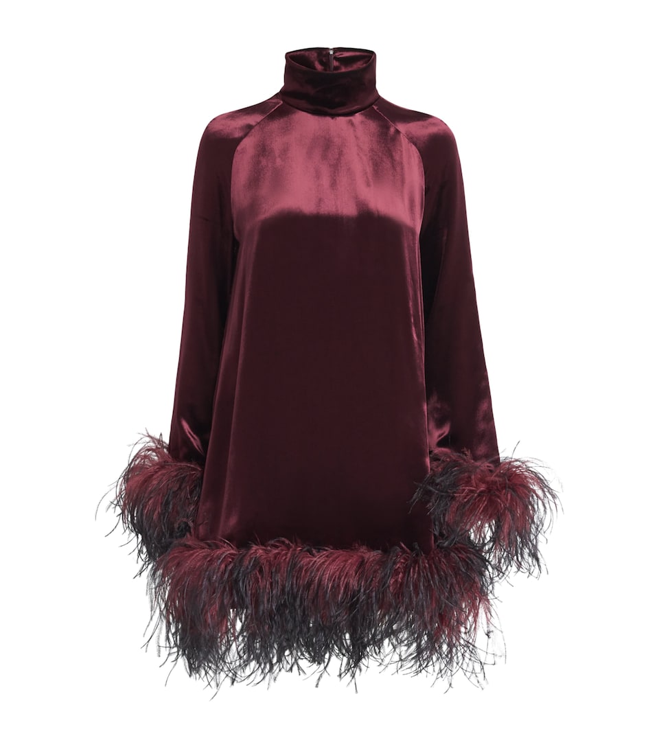 16Arlington Womens Feather-Trim Loire Mini Dress Burgundy