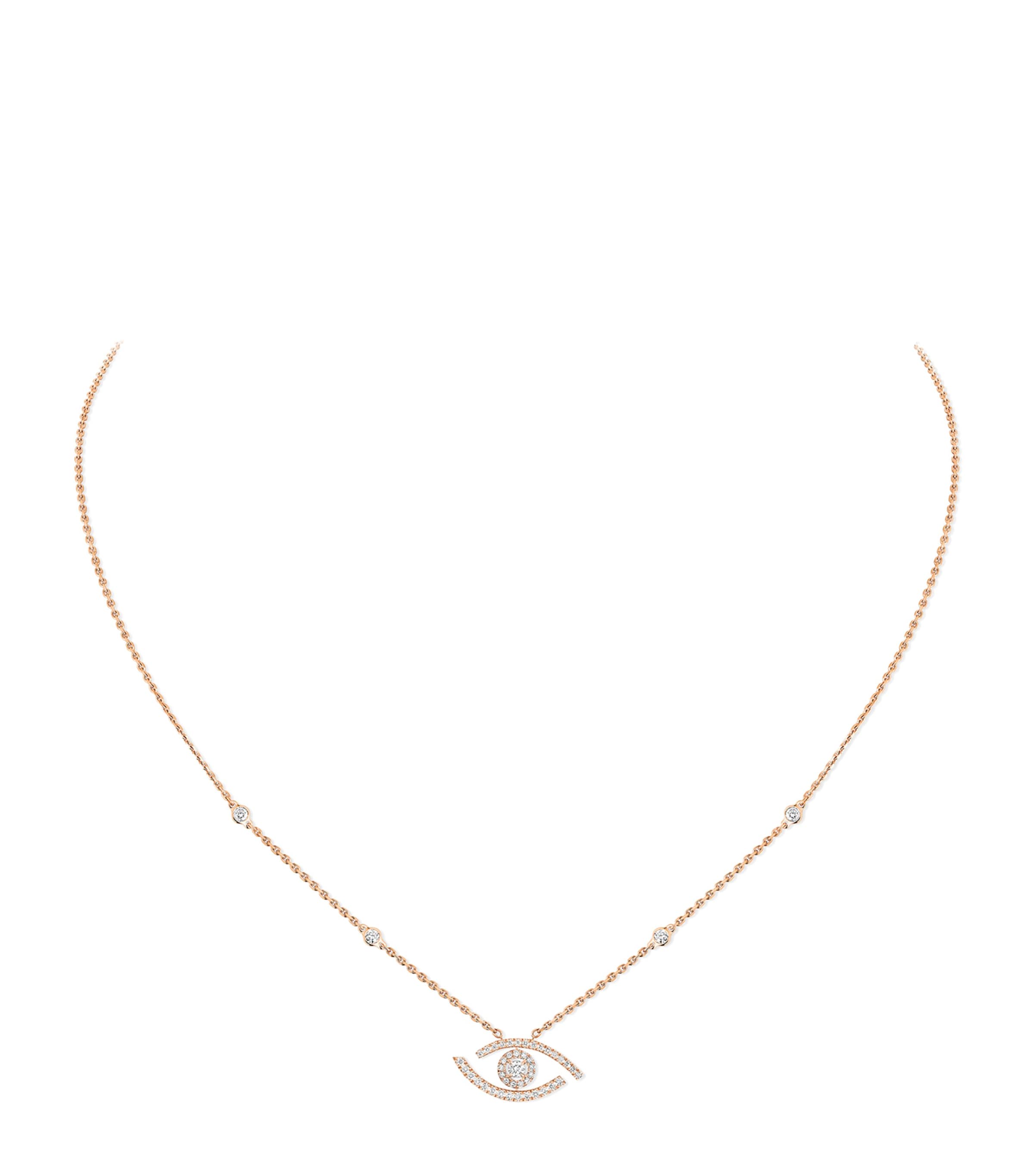 Lucky Eye Pink Gold and Pavé White Diamond Necklace (0.29ct)