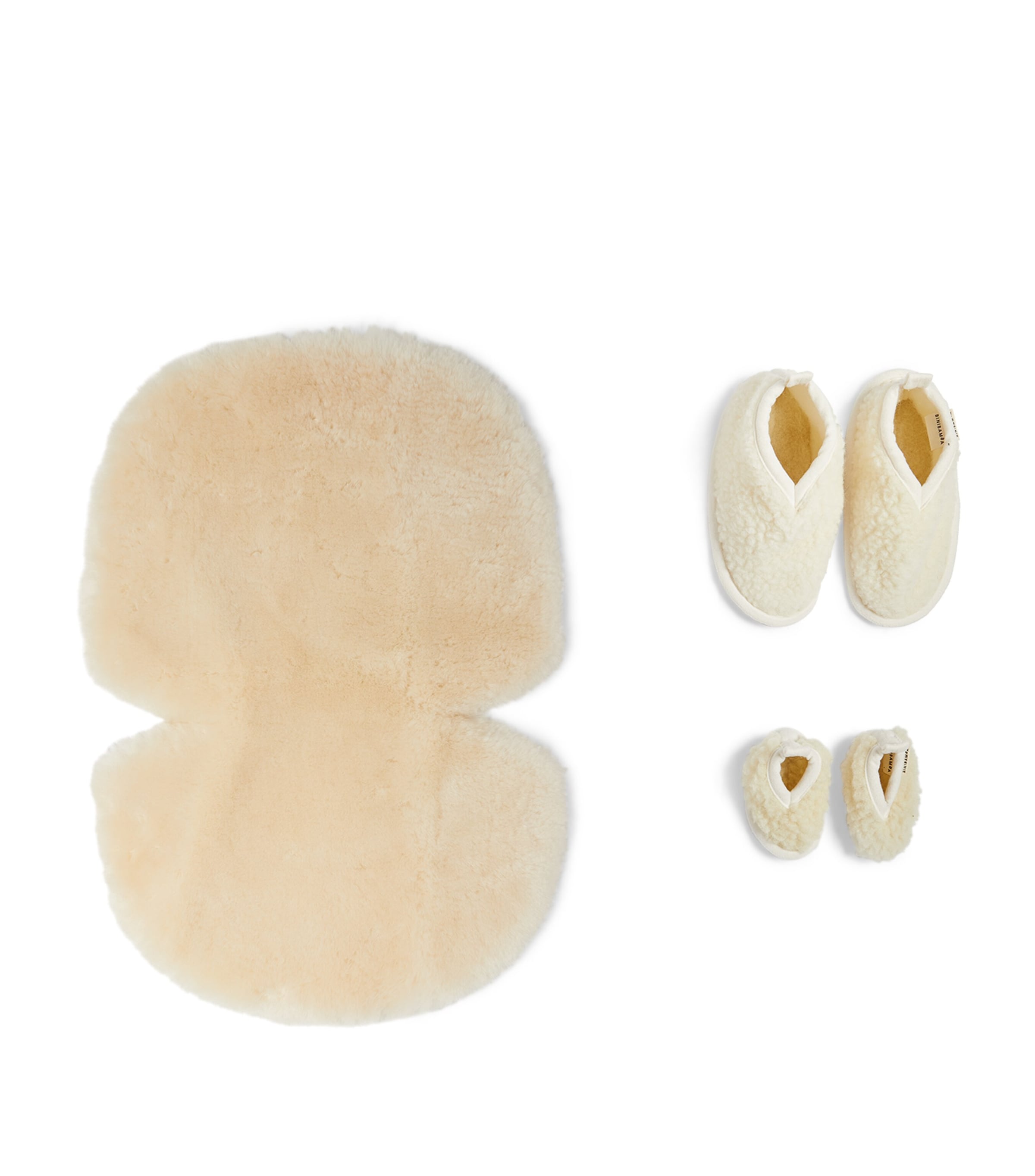 Binibamba Merino Slippers, Booties and Sheepskin Wrigglemat Baby Shower Hamper Milk