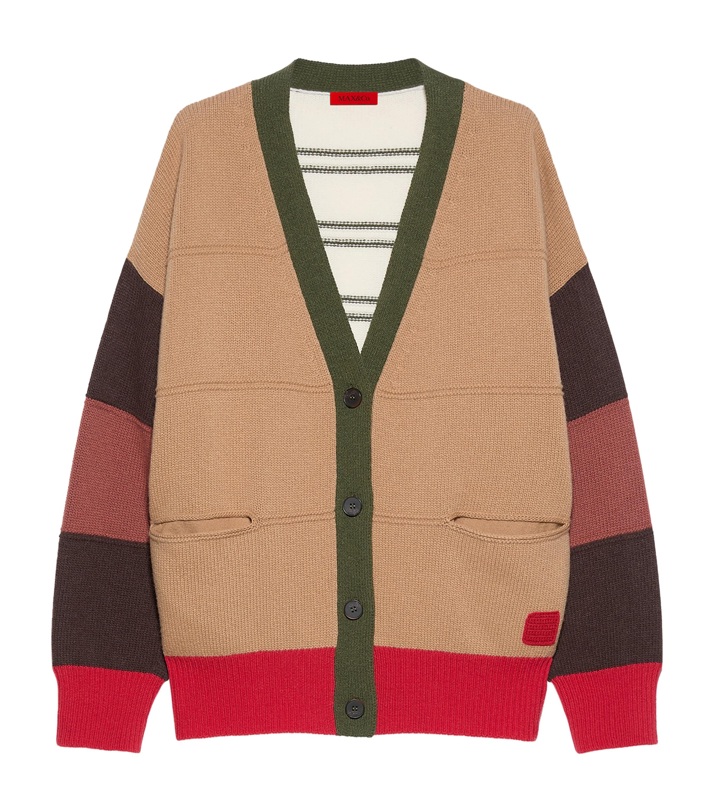 MAX&Co. Womens Virgin Wool Striped Cardigan Camel