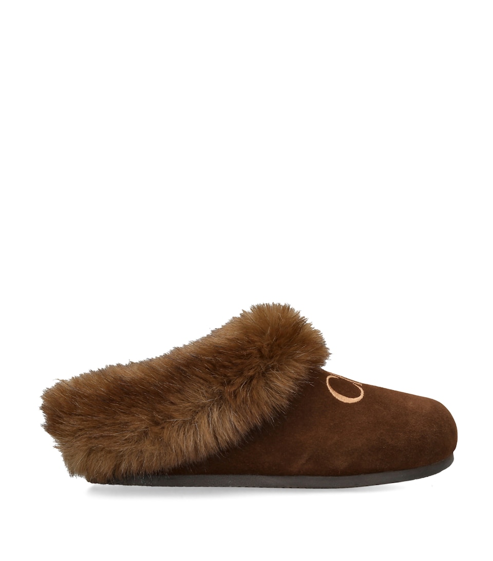 Chloé Kids Shearling Suede Mules Dark Brown