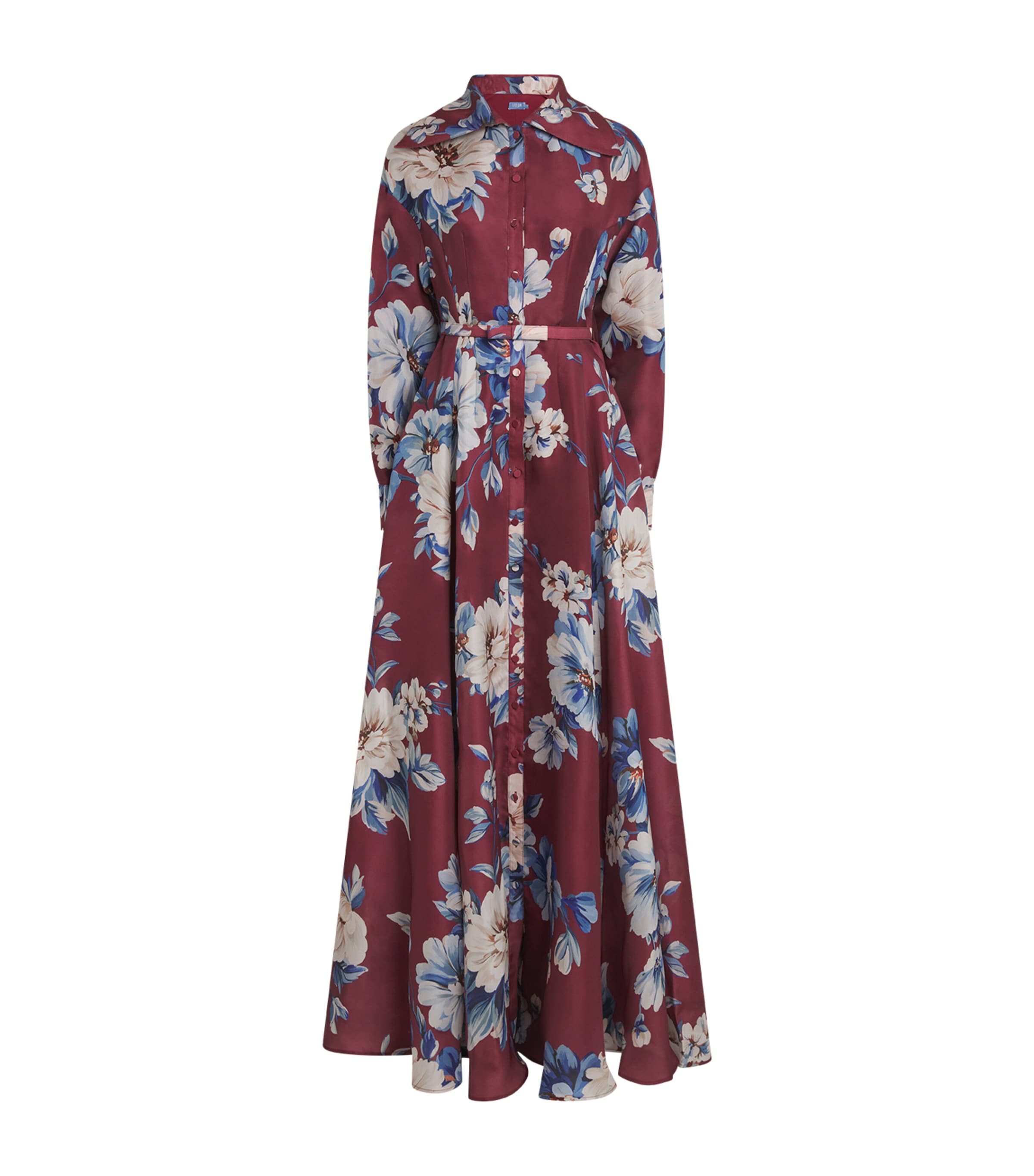LEO LIN Womens Silk Josephine Maxi Shirt Dress Cosmos Print