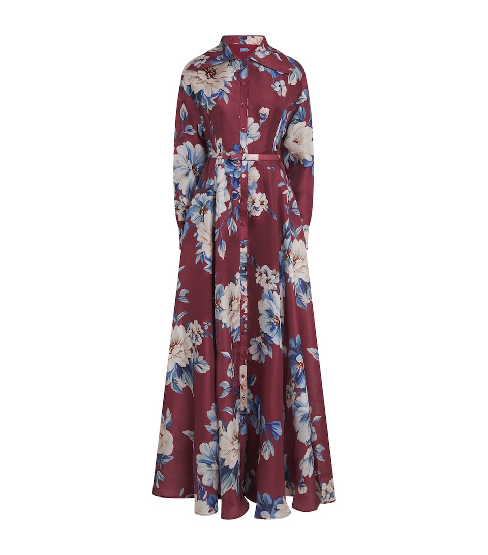 LEO LIN Womens Silk Josephine Maxi Shirt Dress Cosmos Print