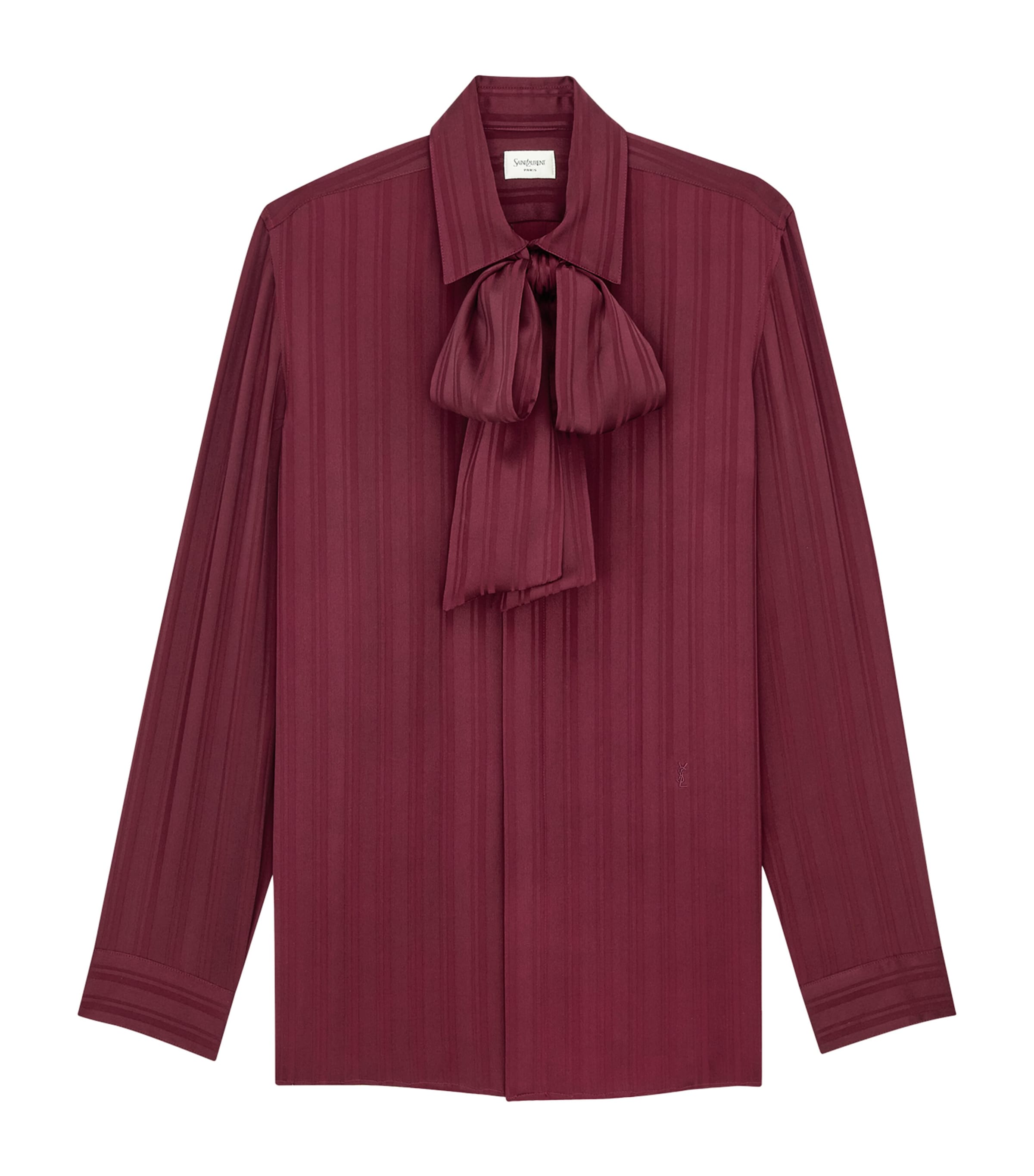 Saint Laurent Womens Silk Striped Pussybow Blouse