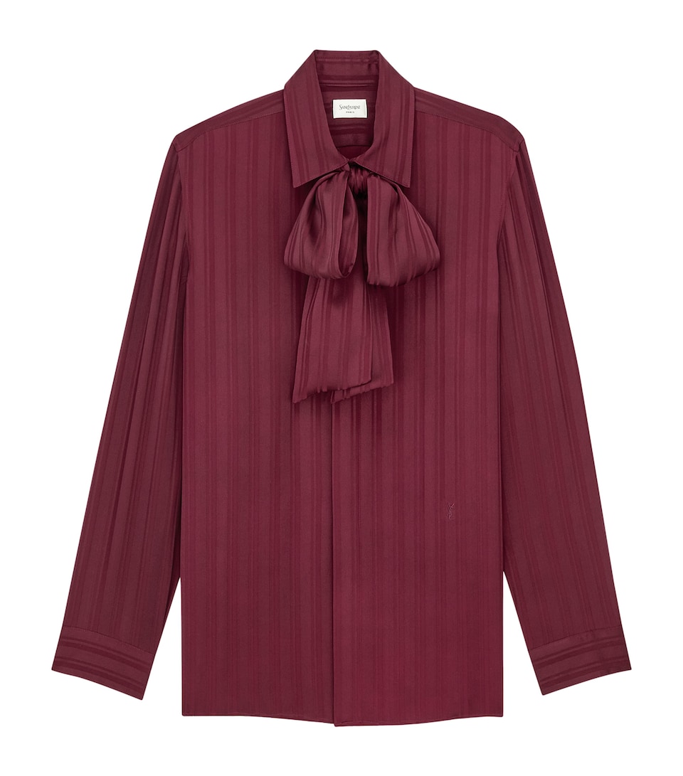 Saint Laurent Womens Silk Striped Pussybow Blouse