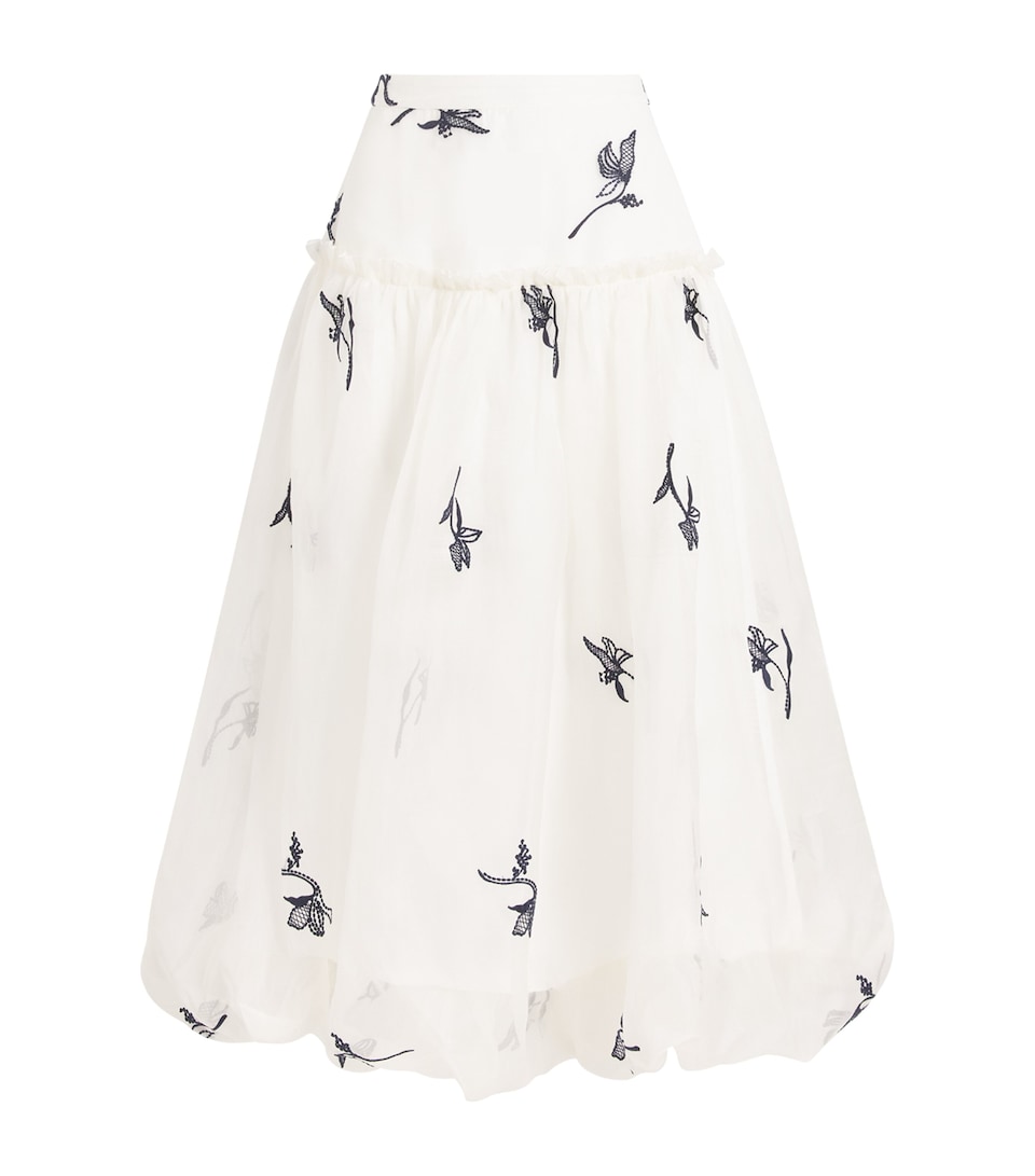 Silk Embroidered Ellah Midi Skirt
