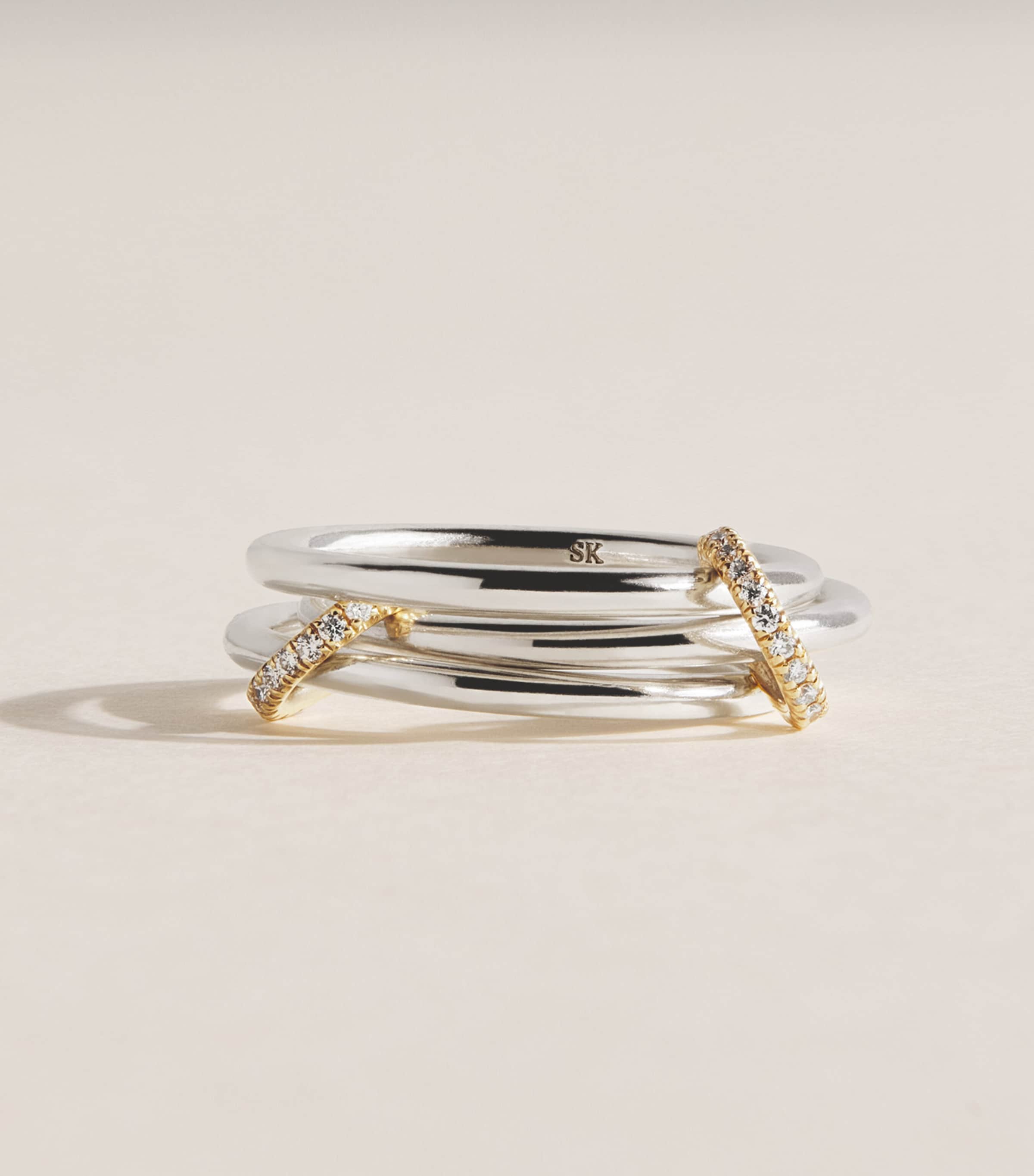 Spinelli Kilcollin Sterling Silver, Yellow Gold and Diamond Solarium Ring Sterling Silver