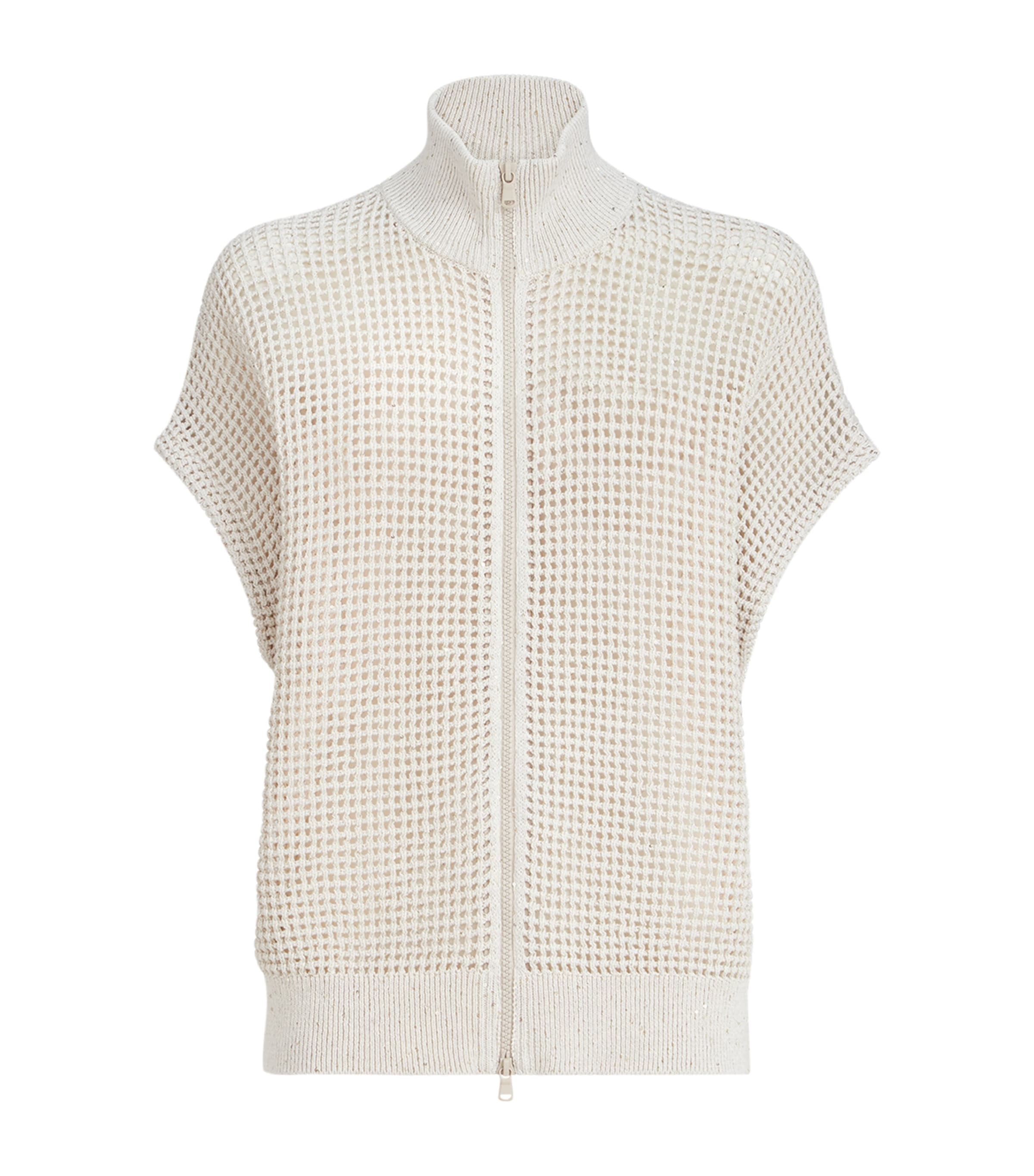 Cotton-Blend Short-Sleeve Cardigan