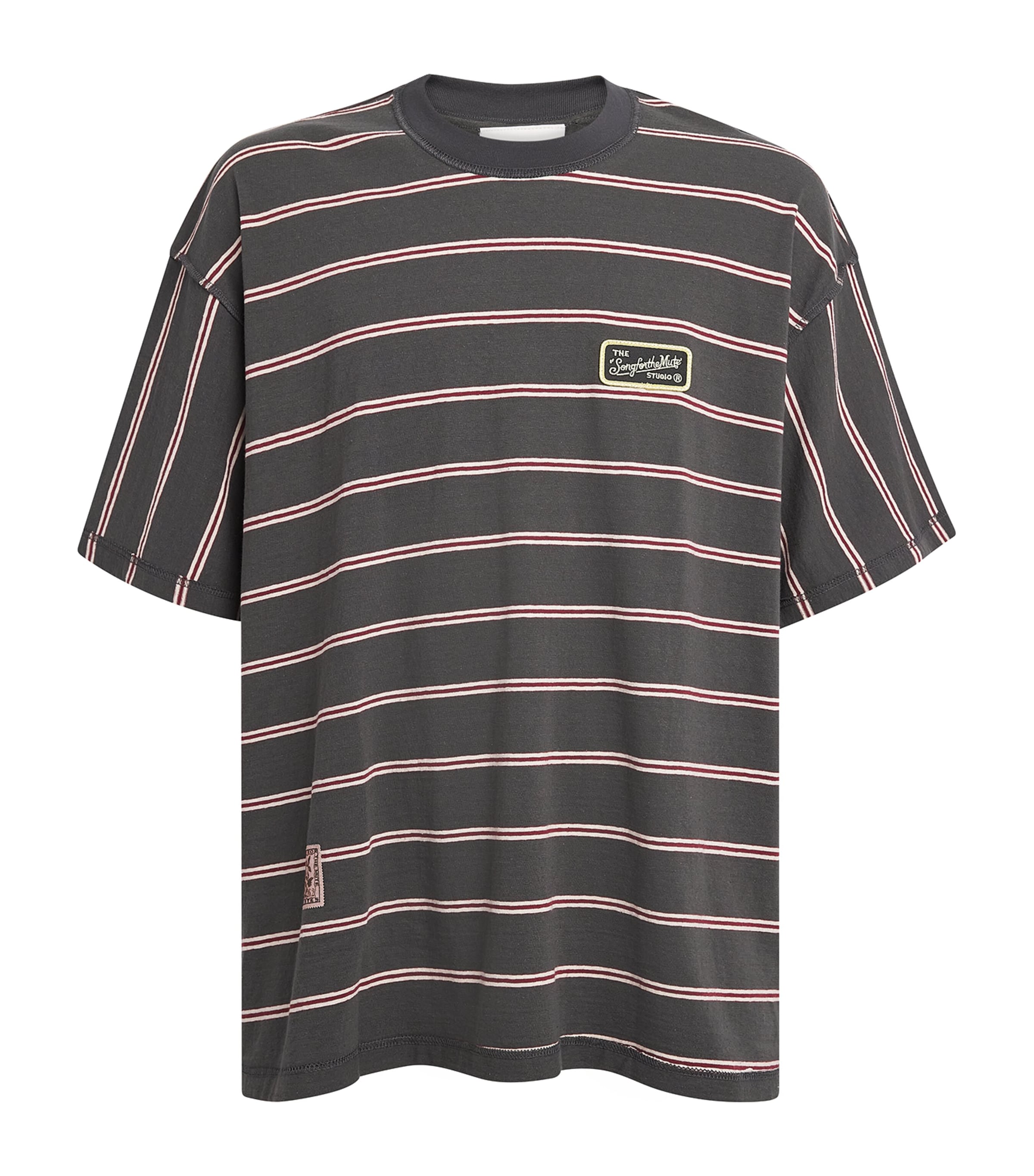 Song For The Mute Mens Cotton Stripe Gym Oversized T-Shirt Charcoal