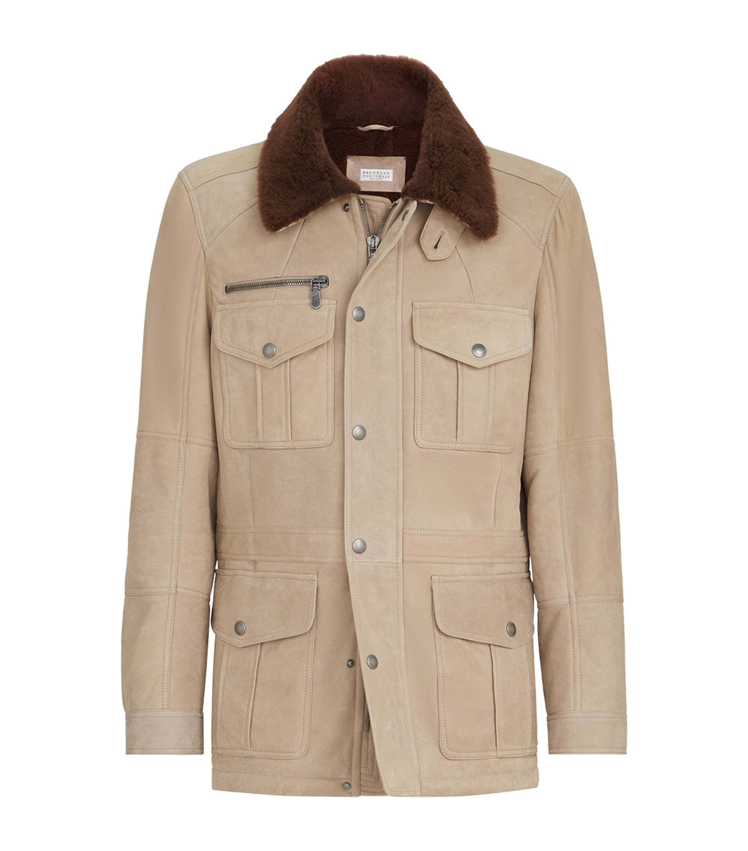 Brunello Cucinelli Mens Waxed Shearling Safari Jacket