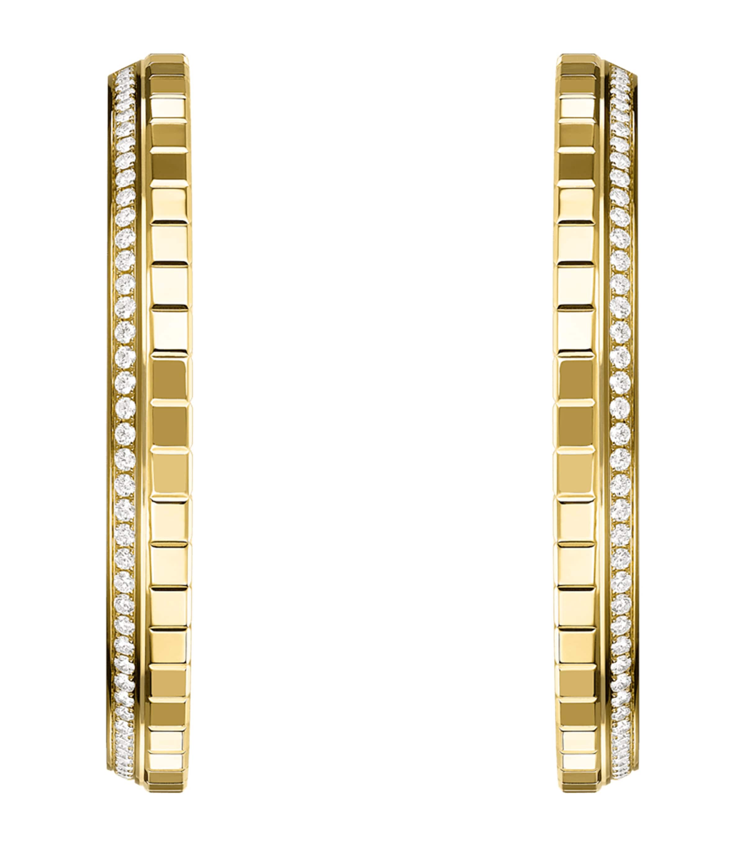 Large Yellow Gold and Diamond Ice Cube Hoop Earrings