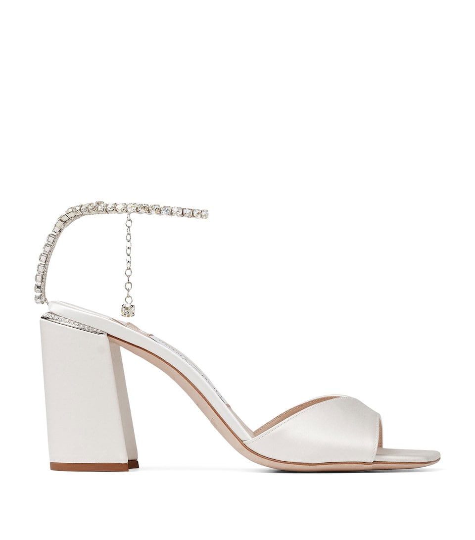 Jimmy Choo Saeda 85 Satin Sandals Ivory/crystal