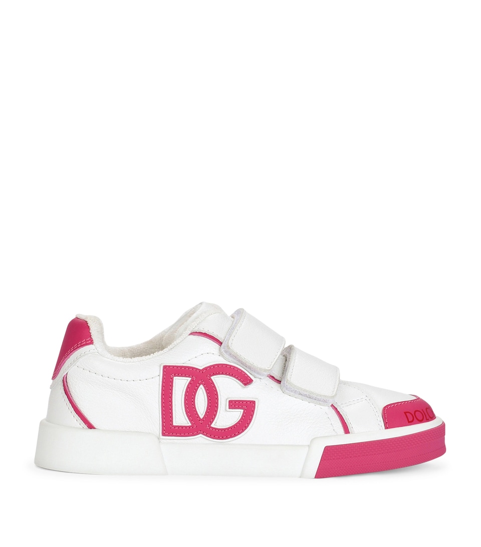 Dolce&Gabbana Kids Leather Portofino Sneakers White/fuchsia