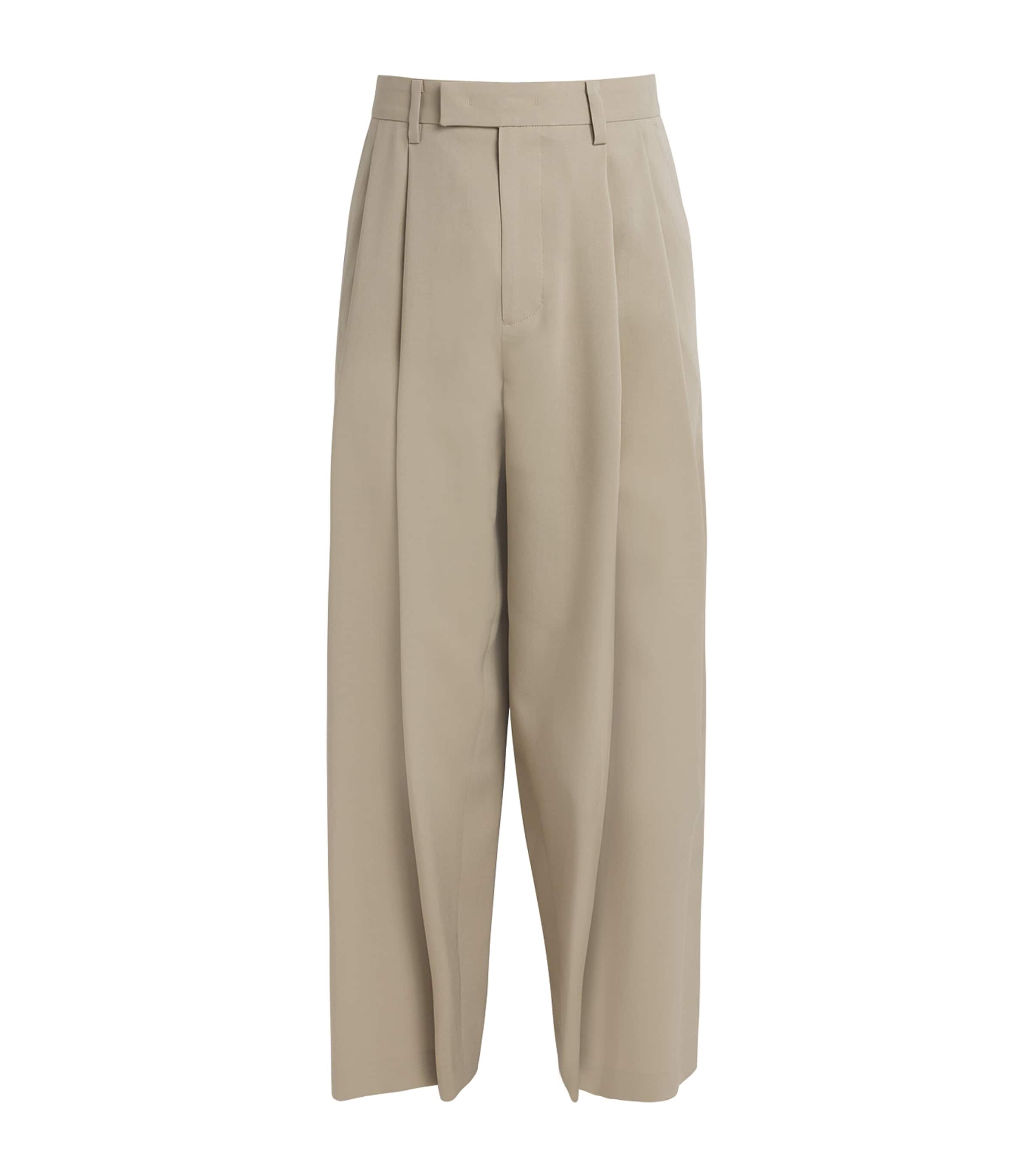 System Mens Double-Pleat Wide-Leg Trousers Khaki Beige